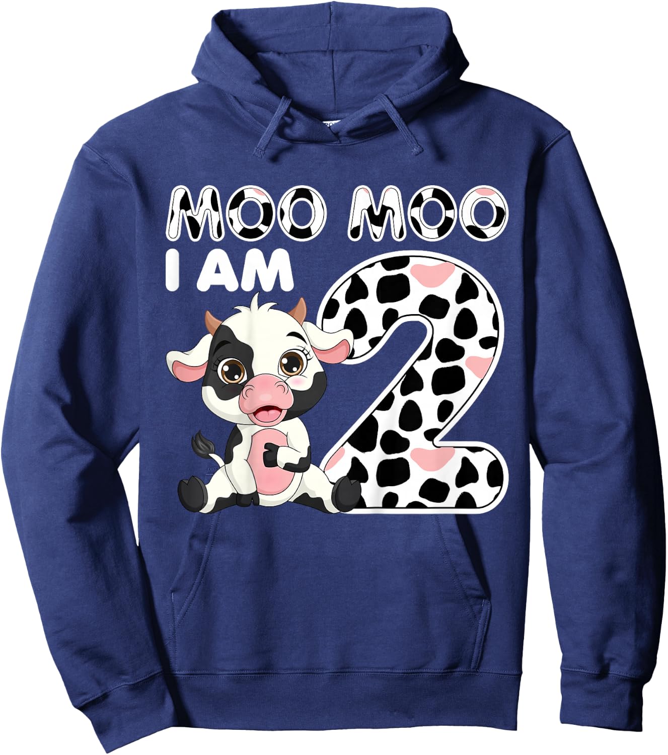 Cow Moo Moo I'm Two - 2 Years Old Cow Lover 2nd Birthday Hoodie - Hoodie | Navy