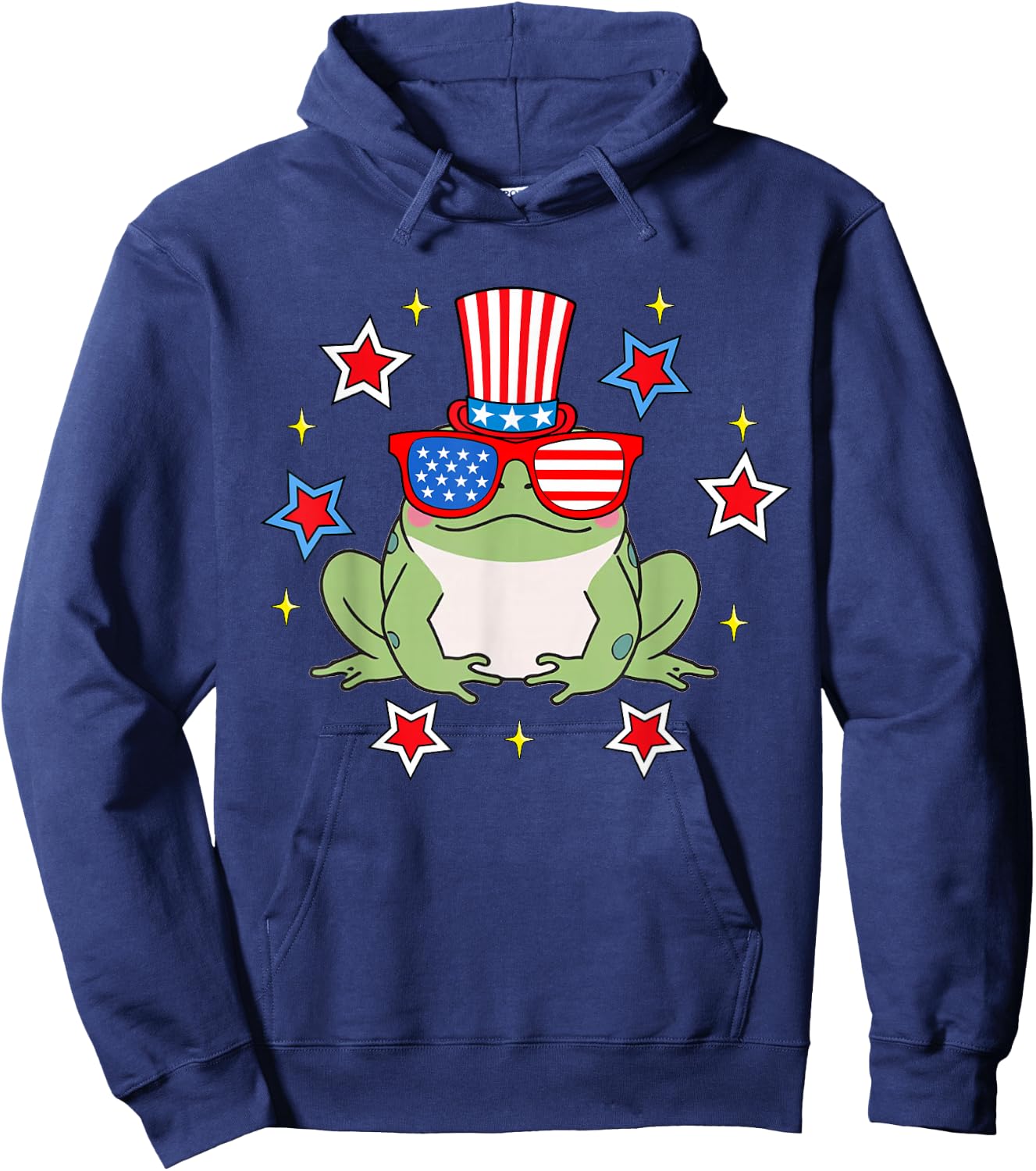 Cute Frog American Flag Patriotic Funny 4th of July Hoodie - Hoodie | Navy