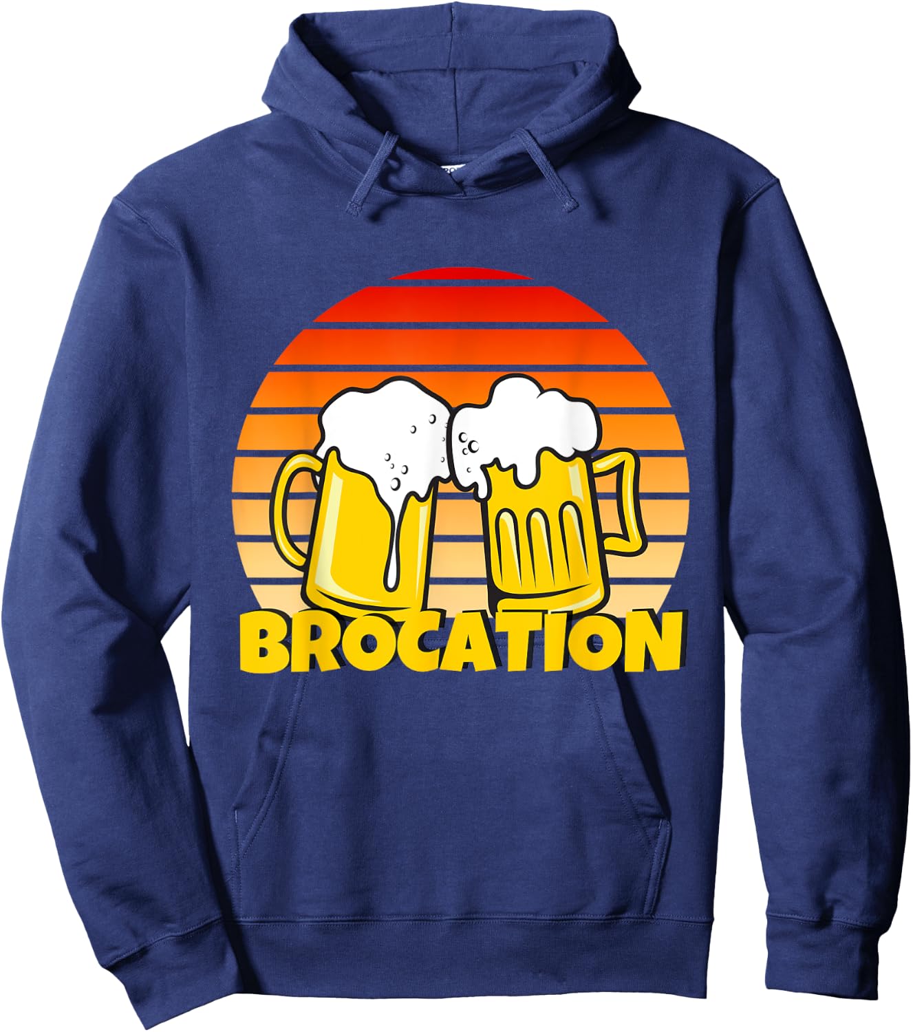 Retro Sunrise & Beers. Time for a BROCATION Hoodie - Hoodie | Navy