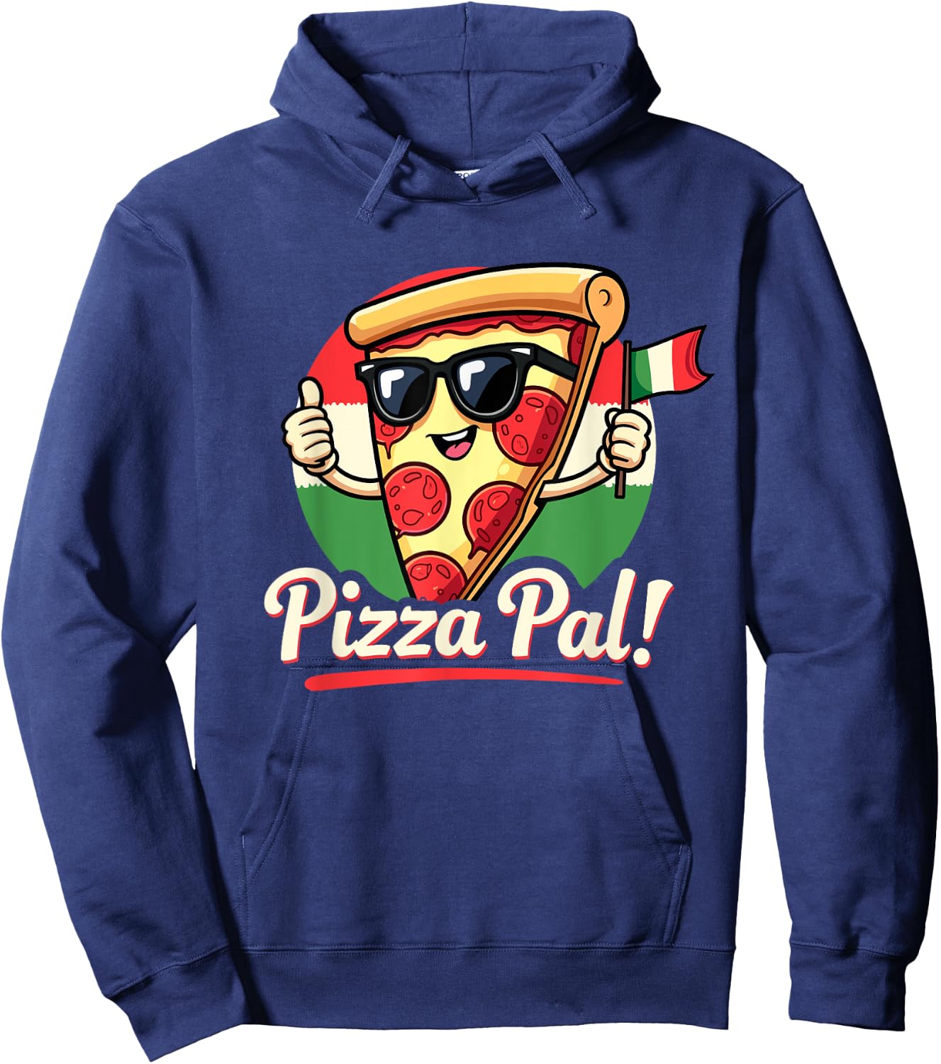 Pizza Pal Cartoon Slice Italian Flag Fun Hoodie - Hoodie | Navy