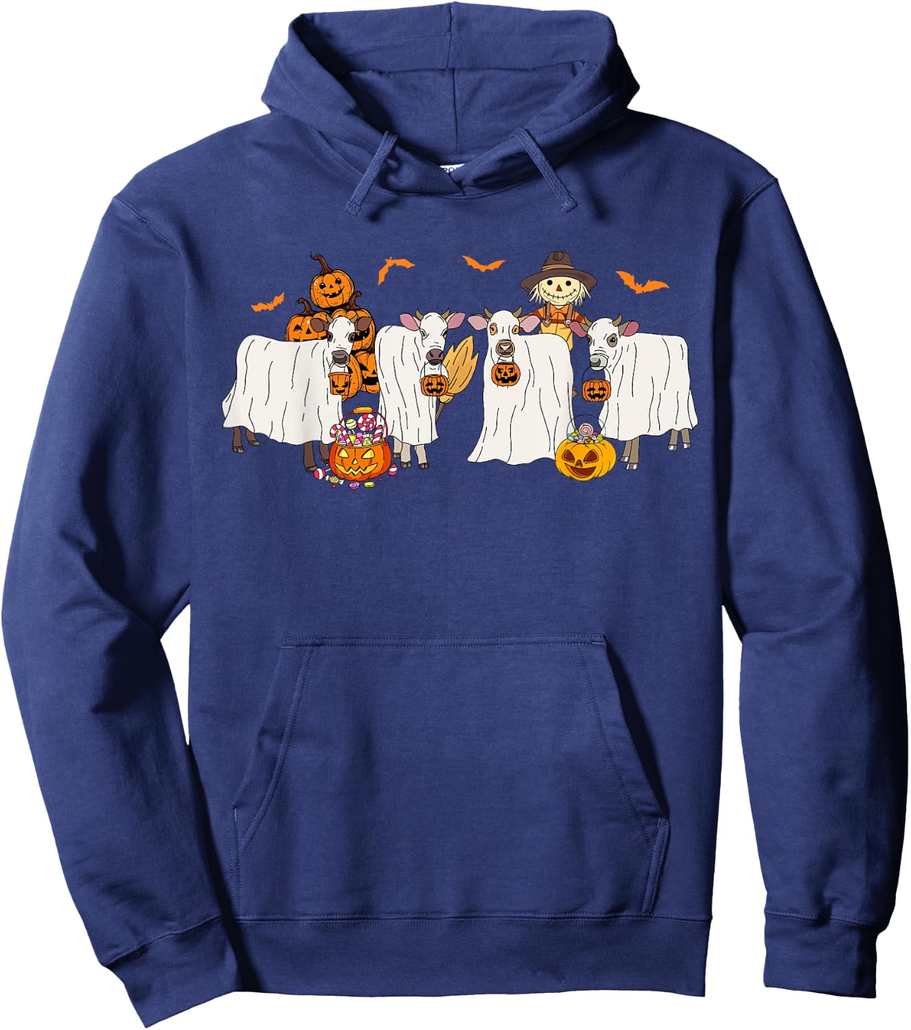 Cow Dressed As Ghost Farm Animal Halloween Costume Hoodie - Hoodie | Navy