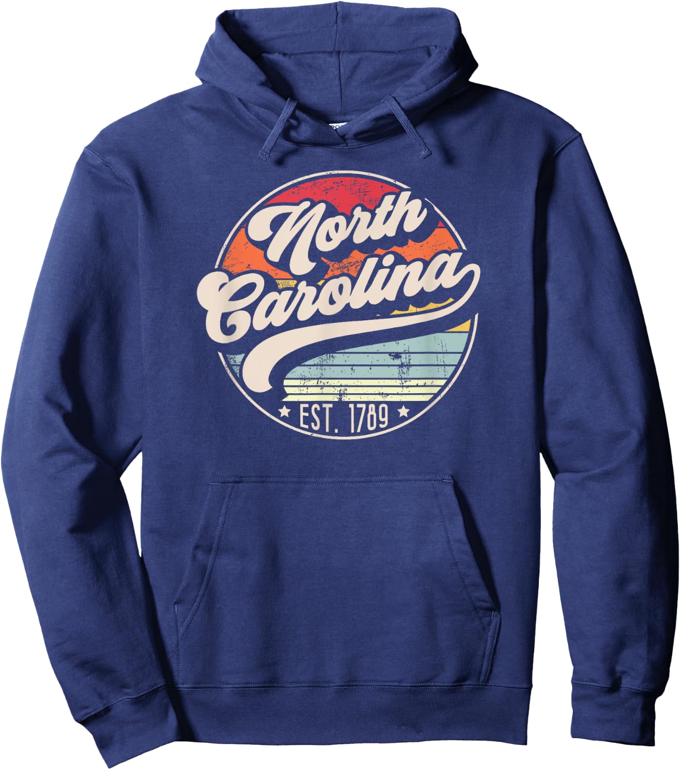 Retro North Carolina Home State NC Cool 70s Style Sunset Hoodie - Hoodie | Navy