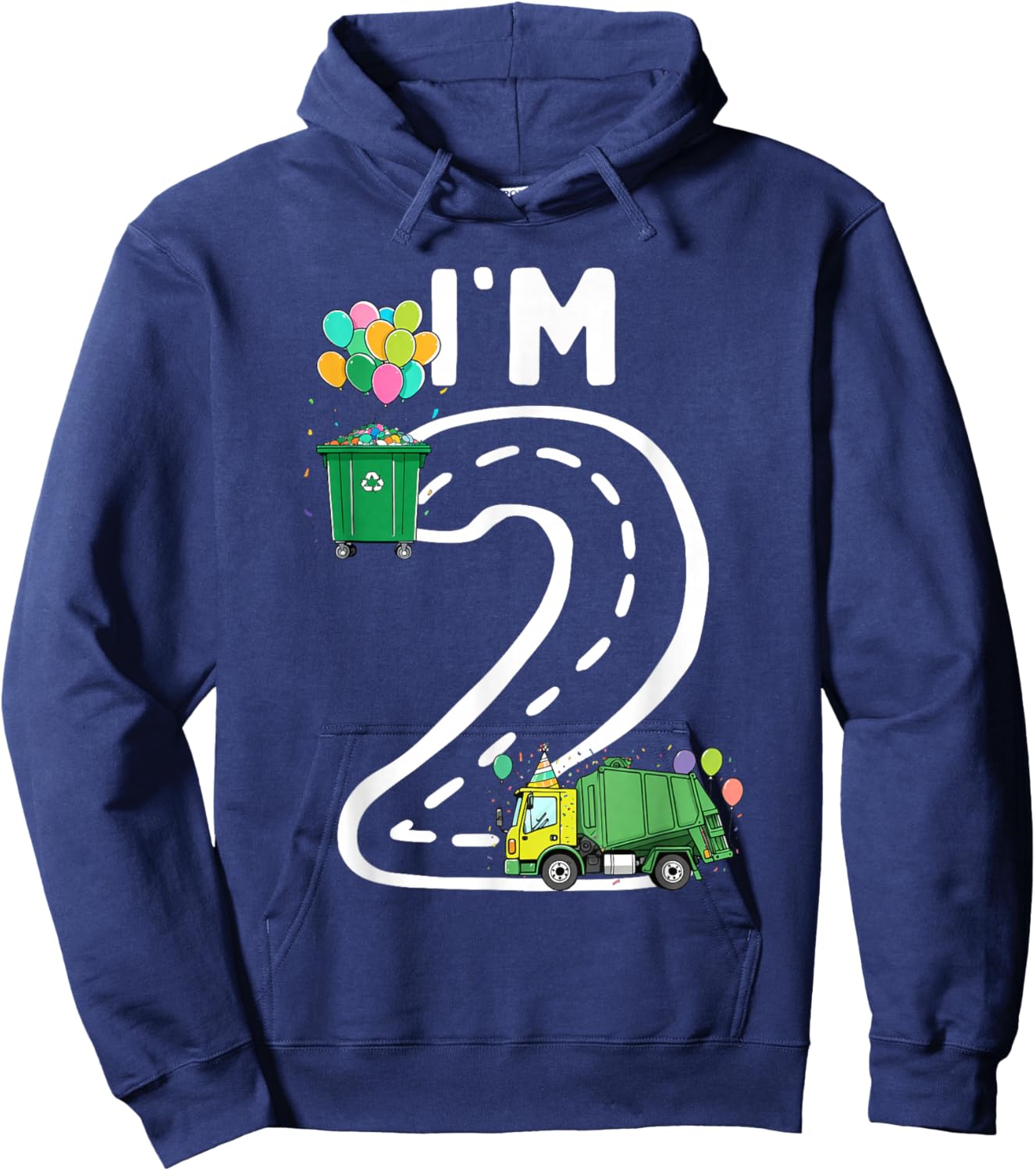 I'm 2 Two Years Old Garbage Truck 2nd Birthday Boy Kids Hoodie - Hoodie | Navy