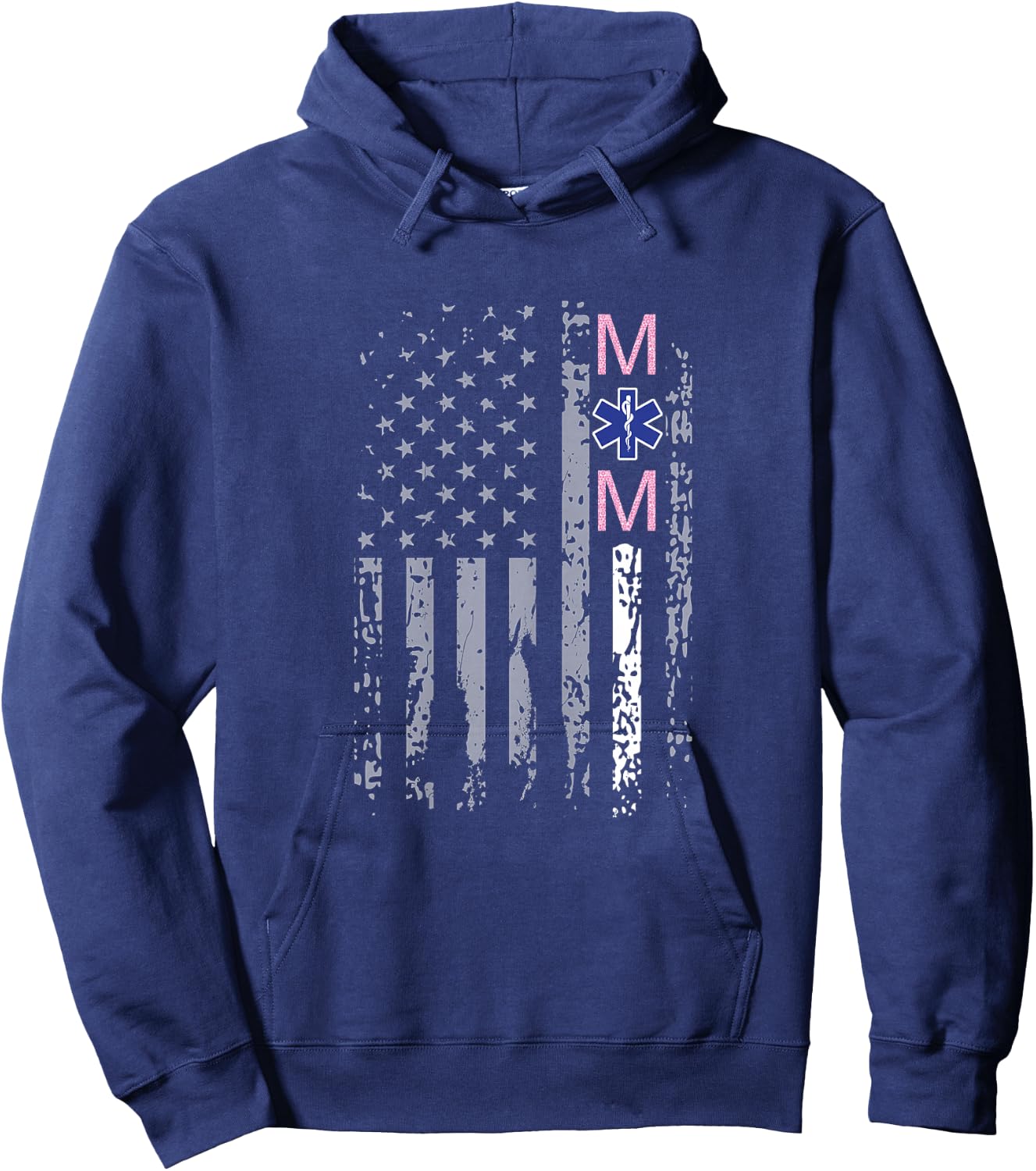 EMS Mom Shirt EMT Mom Thin White Line American Flag Hoodie - Hoodie | Navy