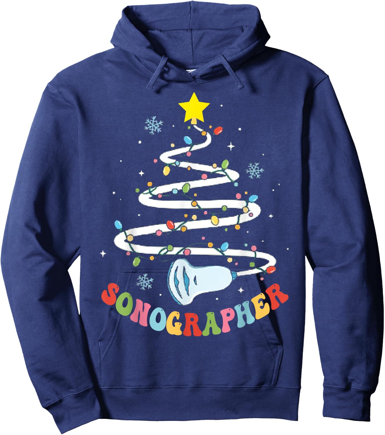 Christmas Sonography Tech, Holiday Sonographer Xmas Tree - -Adults, Black, Small Hoodie - Hoodie | Navy