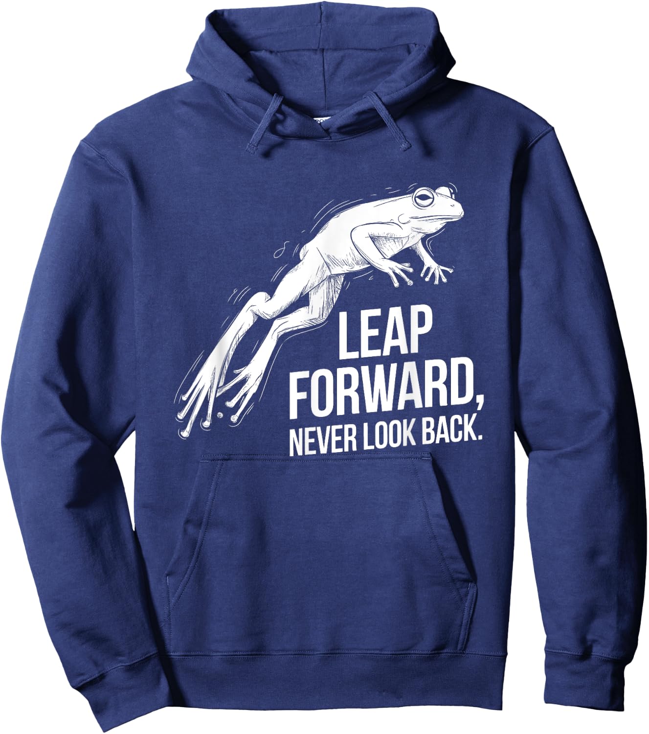 Leap Forward, Never Look Back - Bold Frog Animal Design Hoodie - Hoodie | Navy