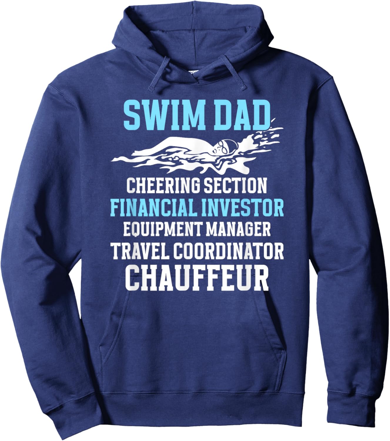 Funny Swim Dad Of A Swimmer Dad For Father's Day Men's Black Cotton Blend Short Sleeve Hoodie - Hoodie | Navy
