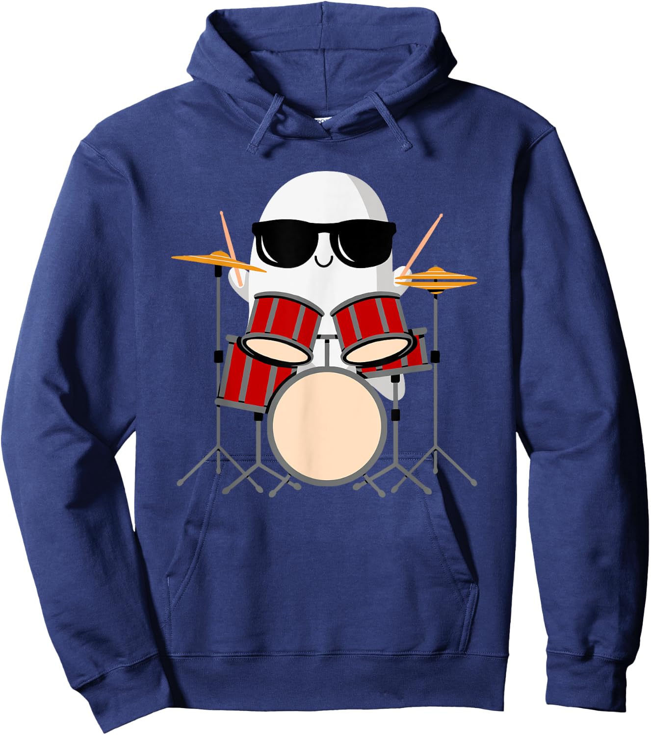 Funny Ghost Drummer - Spooky & Cool Halloween Drum Music Hoodie - Hoodie | Navy