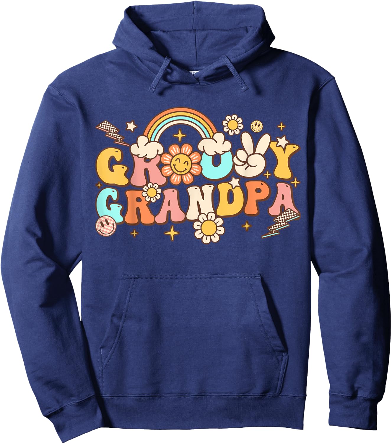 Retro Groovy Grandpa Hippie 70s Themed Birthday Party Hoodie - Hoodie | Navy