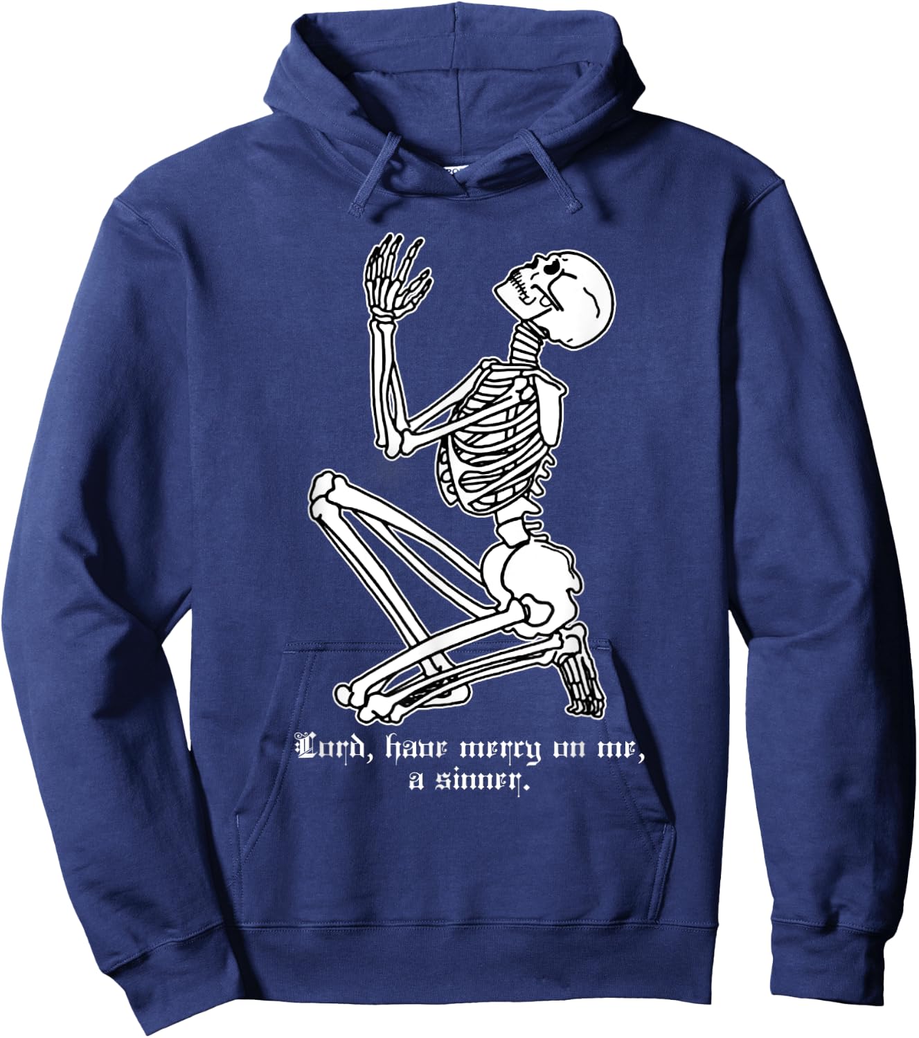 Skeleton Praying x Lord Have Mercy Sinner Gothic Blackwork Hoodie - Hoodie | Navy