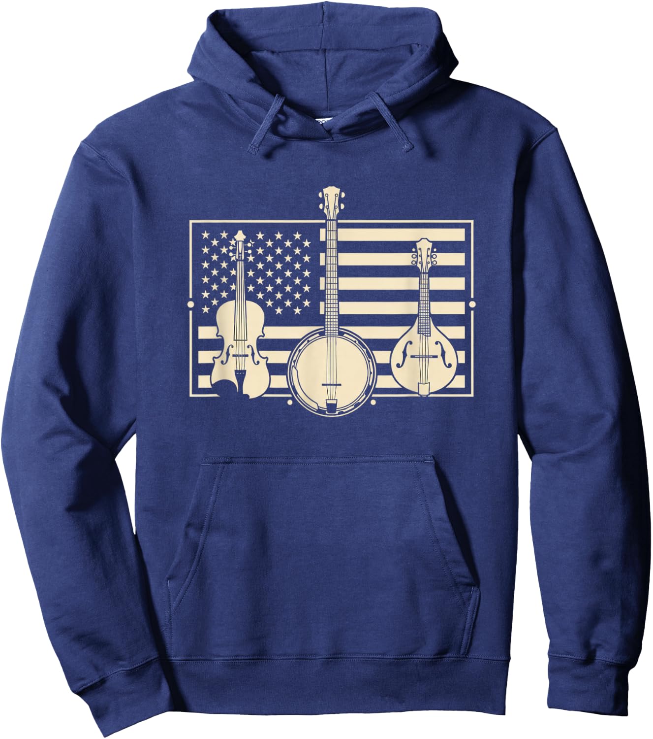 USA Americana Bluegrass Flag - Banjo Mandolin Fiddle Patriot Hoodie - Hoodie | Navy