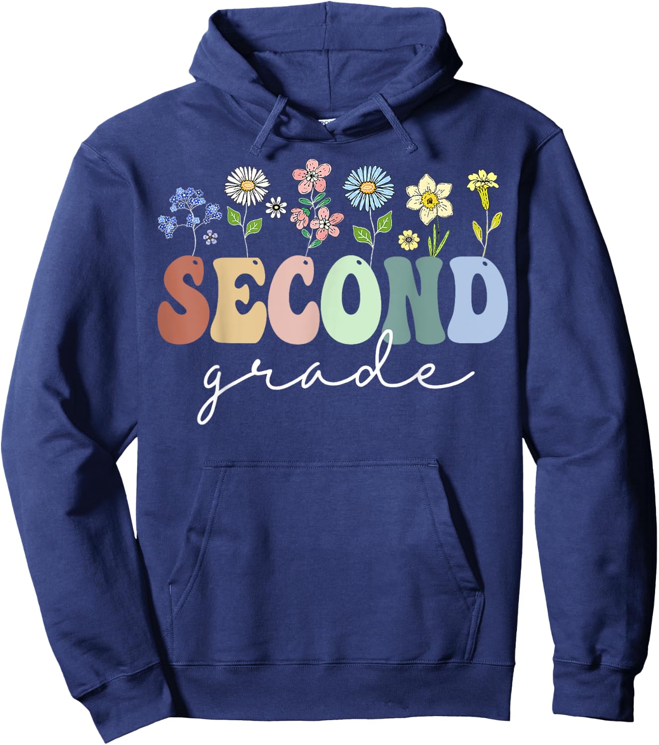 2nd Grade Wildflower Floral Back To School Gift Teachers Women Girls Kids Hoodie - Hoodie | Navy