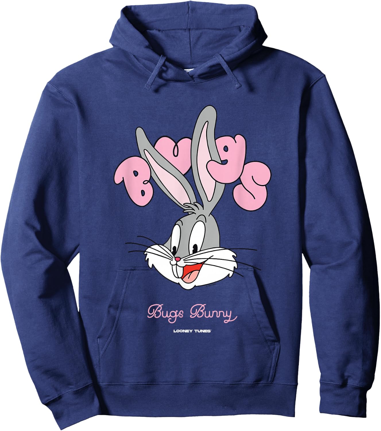 Looney Tunes Bugs Bunny Pink Bubble Text Big Face Hoodie - Hoodie | Navy