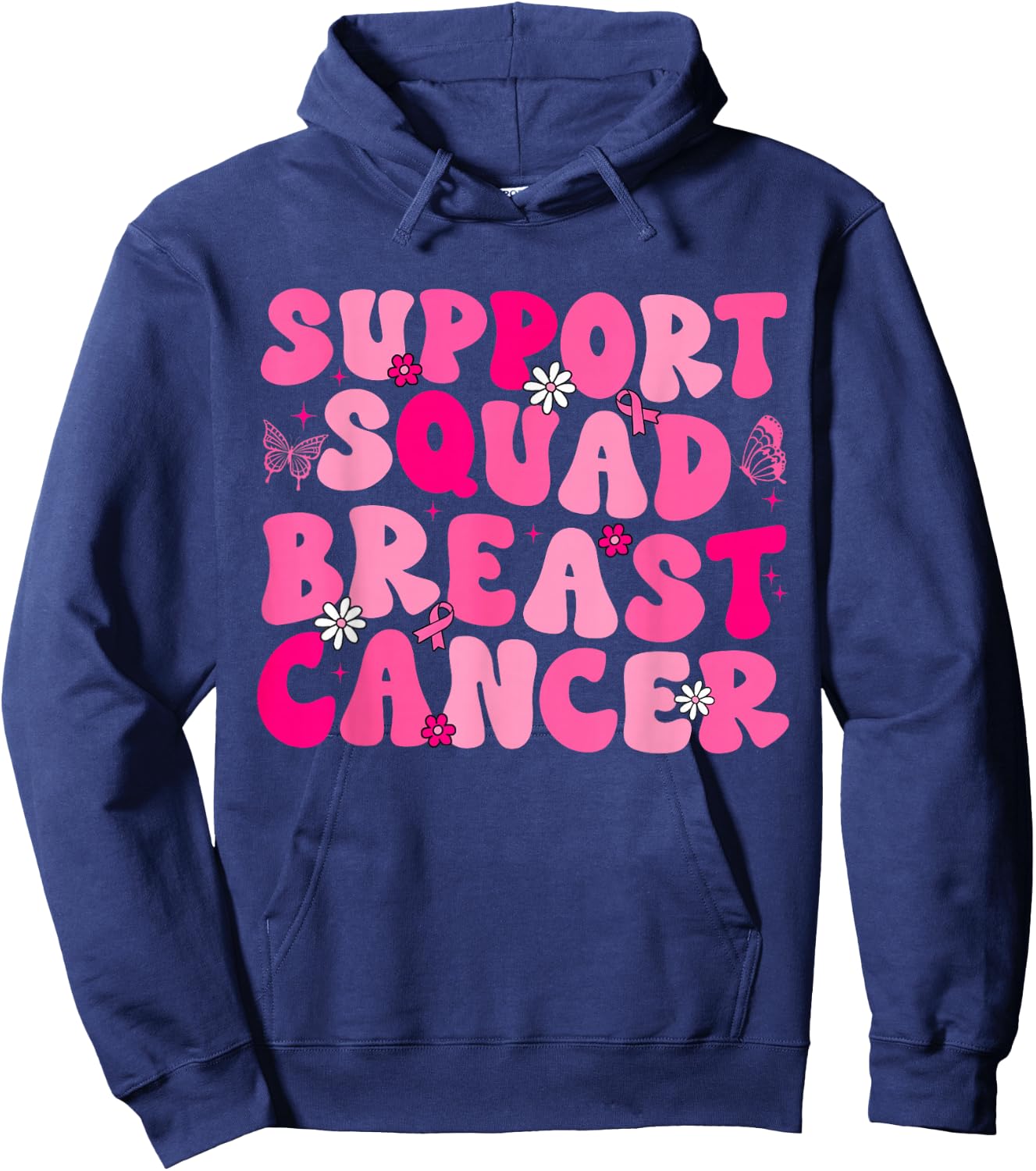 Breast Cancer Support Squad Mom Mother Era Groovy Hoodie - Hoodie | Navy