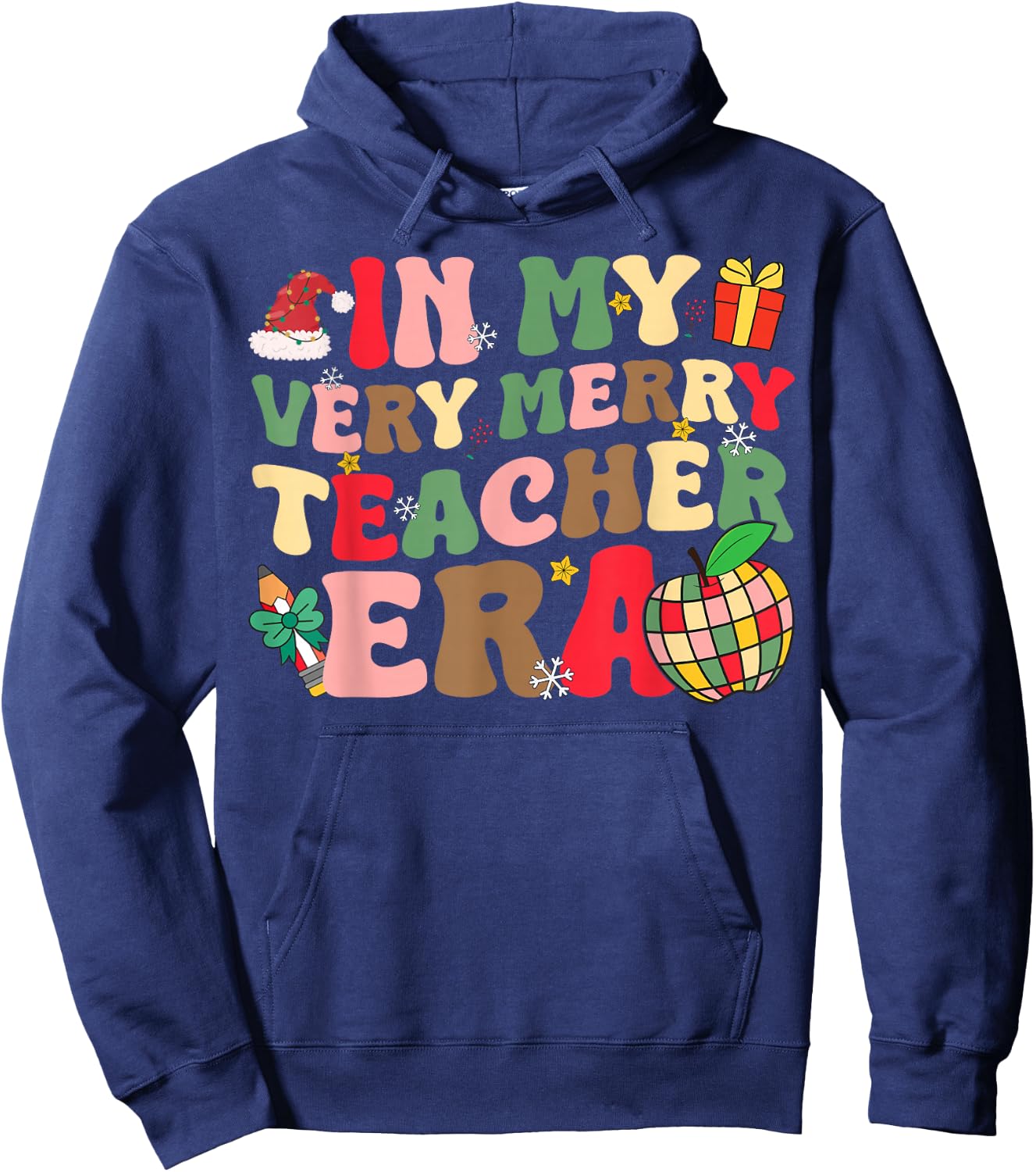 In My Very Merry Teacher Era Xmas Groovy Retro Christmas Women Kids Hoodie - Hoodie | Navy