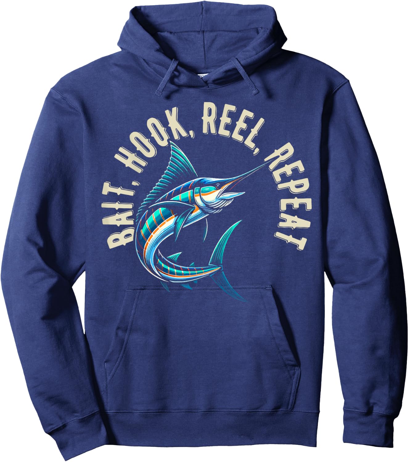 Bait Hook Reel Repeat Big Fish Jumping Fishing Design Hoodie - Hoodie | Navy