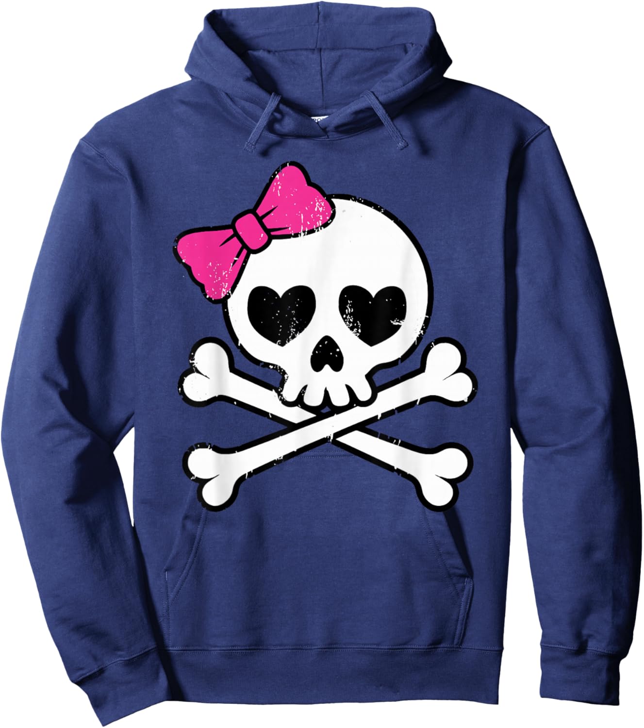 Cute Pretty Pink Skull Crossbones Girl with Hot Pink Bow Hoodie - Hoodie | Navy