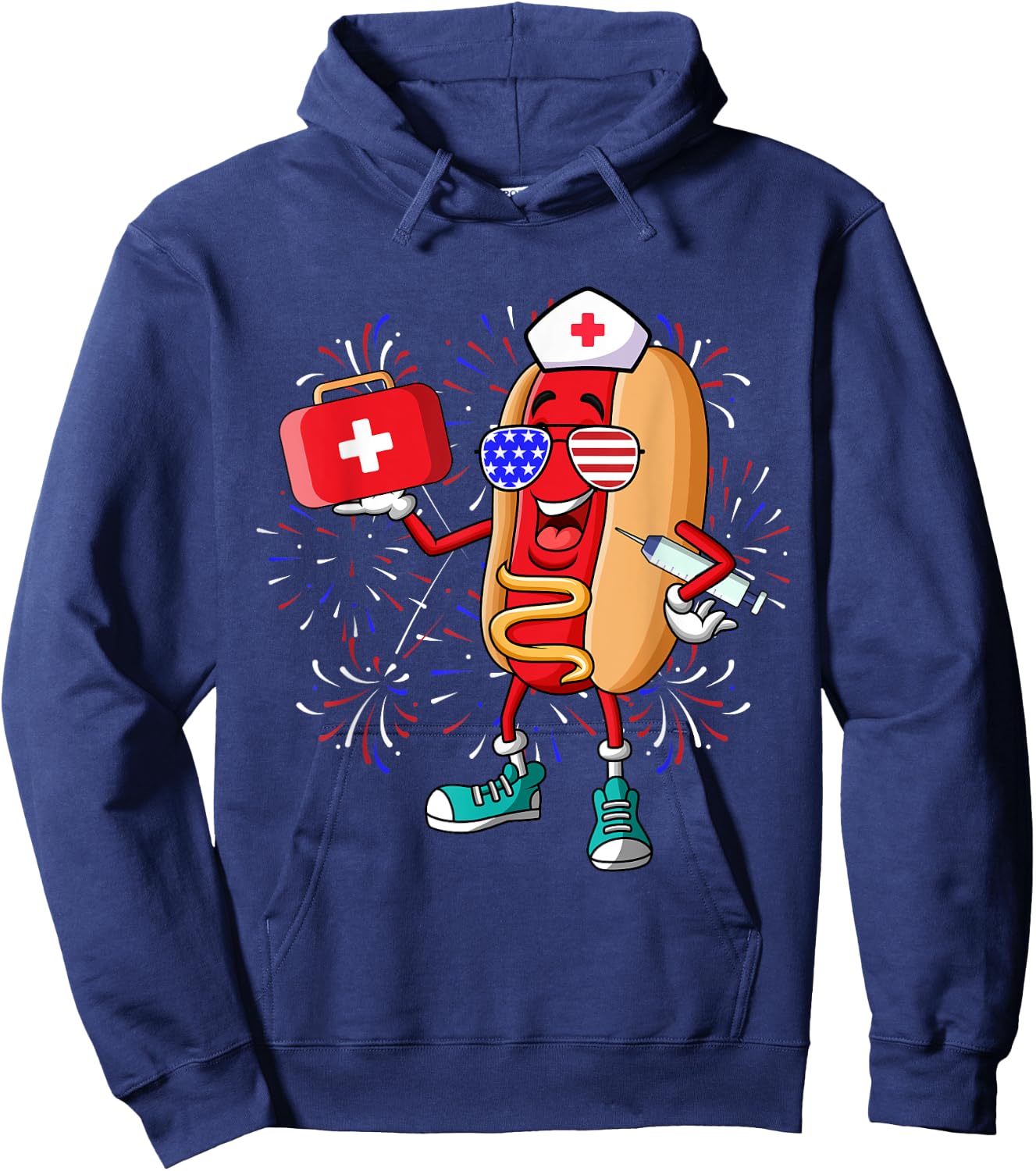 Nurse Anesthetists 4th Of July Funny American Hot Dog Hoodie - Hoodie | Navy