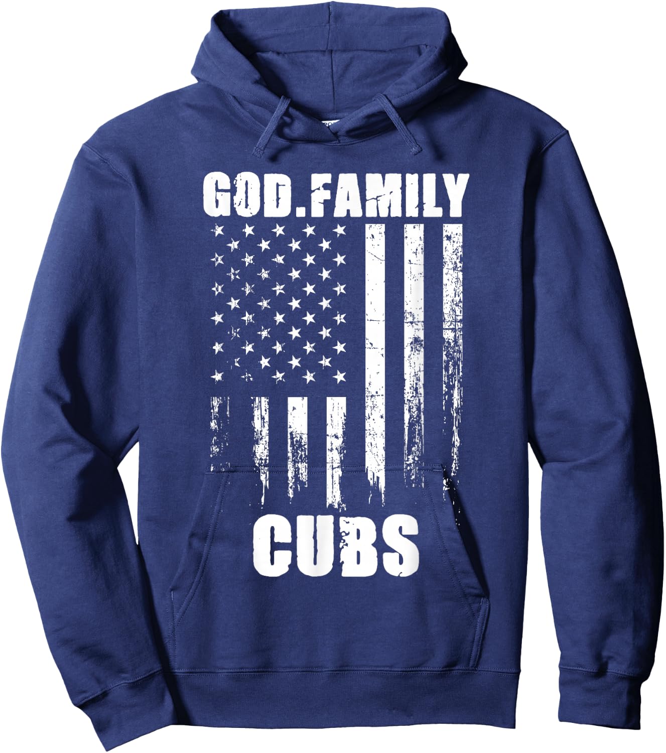 God. Family. Cubs. Vintage USA Flag Hoodie - Hoodie | Navy