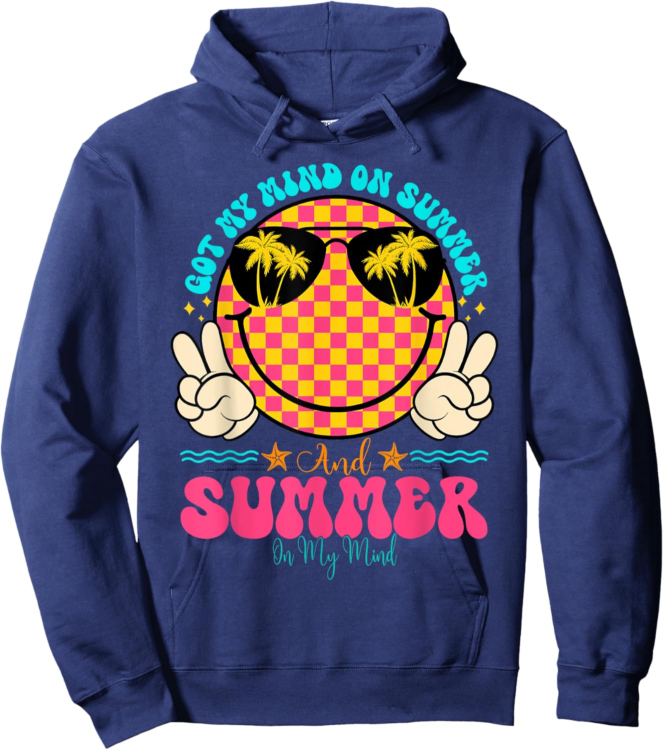 Groovy Happy Face Summer Vibes Got My Mind On Summer Teacher Women Hoodie - Hoodie | Navy