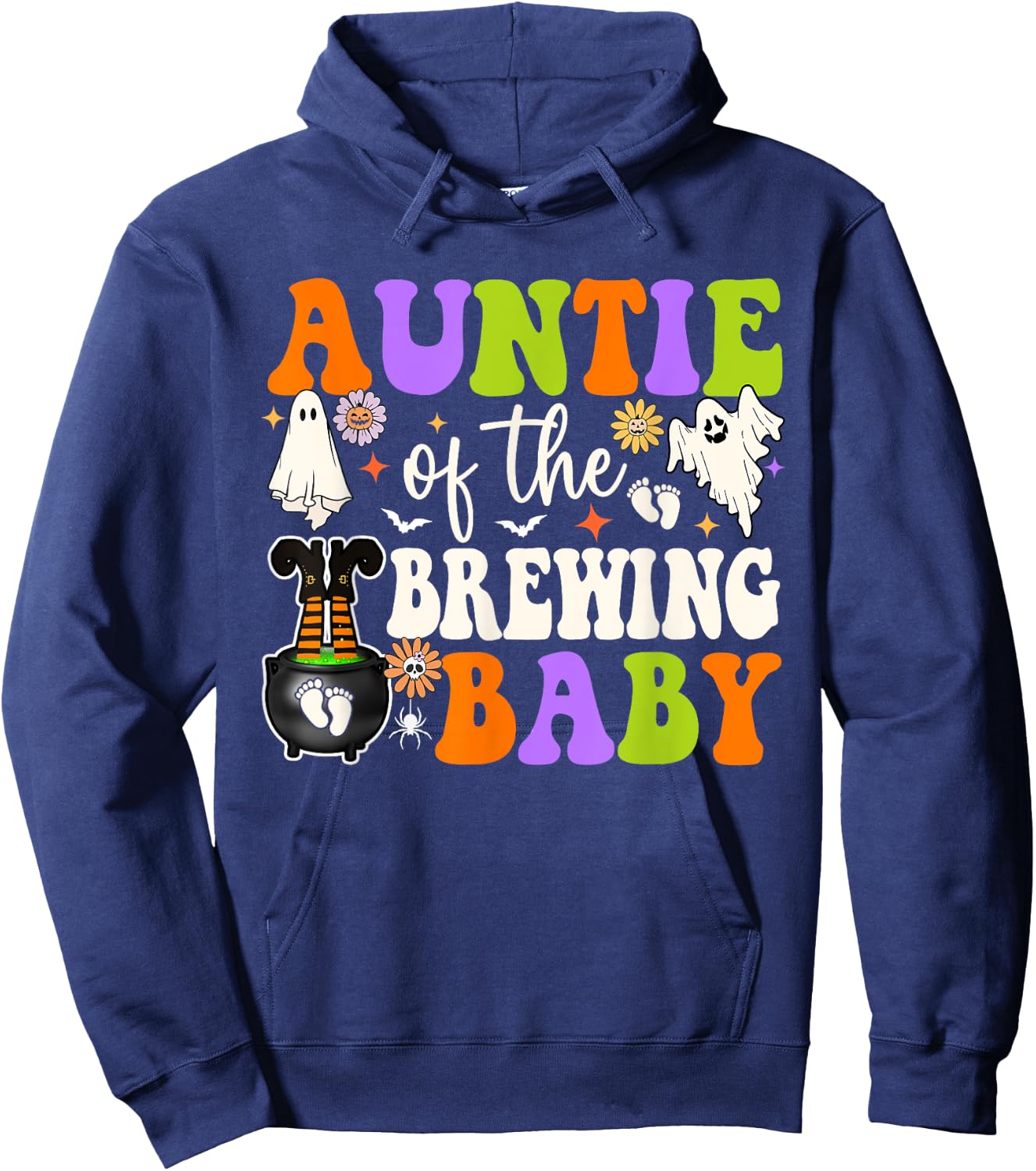 Auntie of Brewing Baby Halloween Theme Baby Shower Spooky Hoodie - Hoodie | Navy