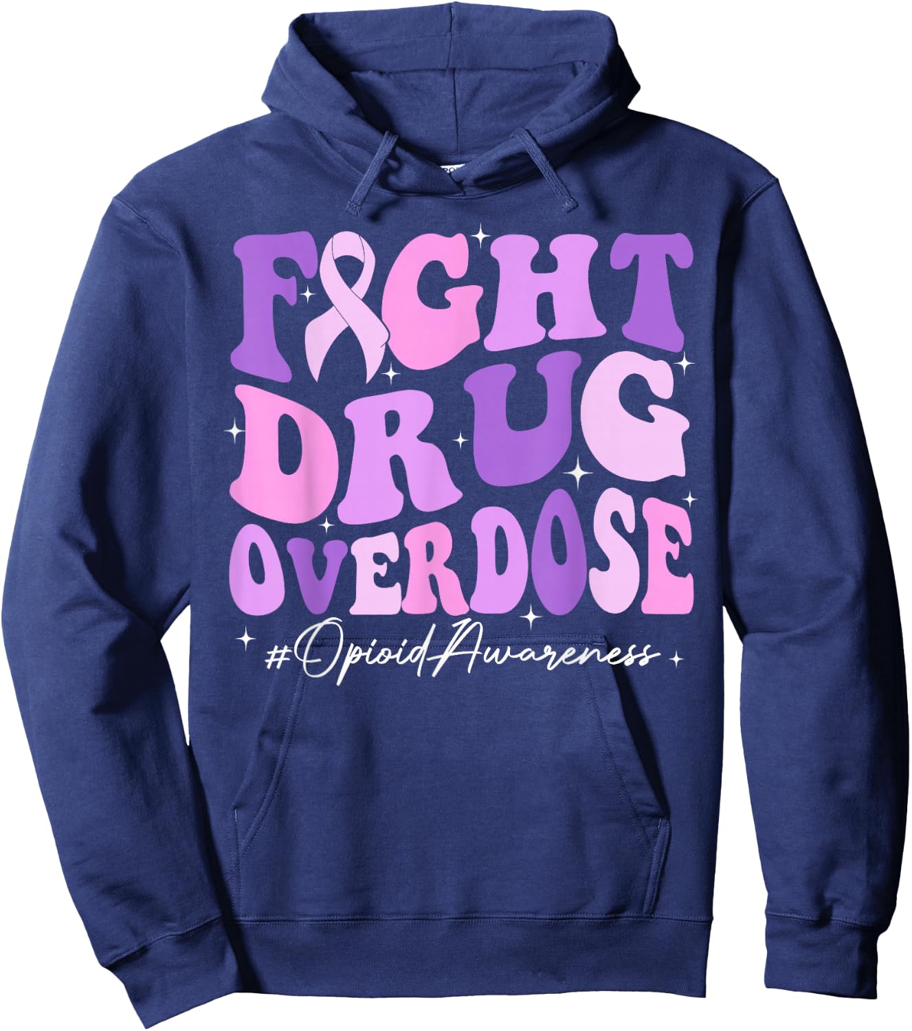 Fight Drug Overdose Purple Ribbon Opioid Overdose Awareness Hoodie - Hoodie | Navy