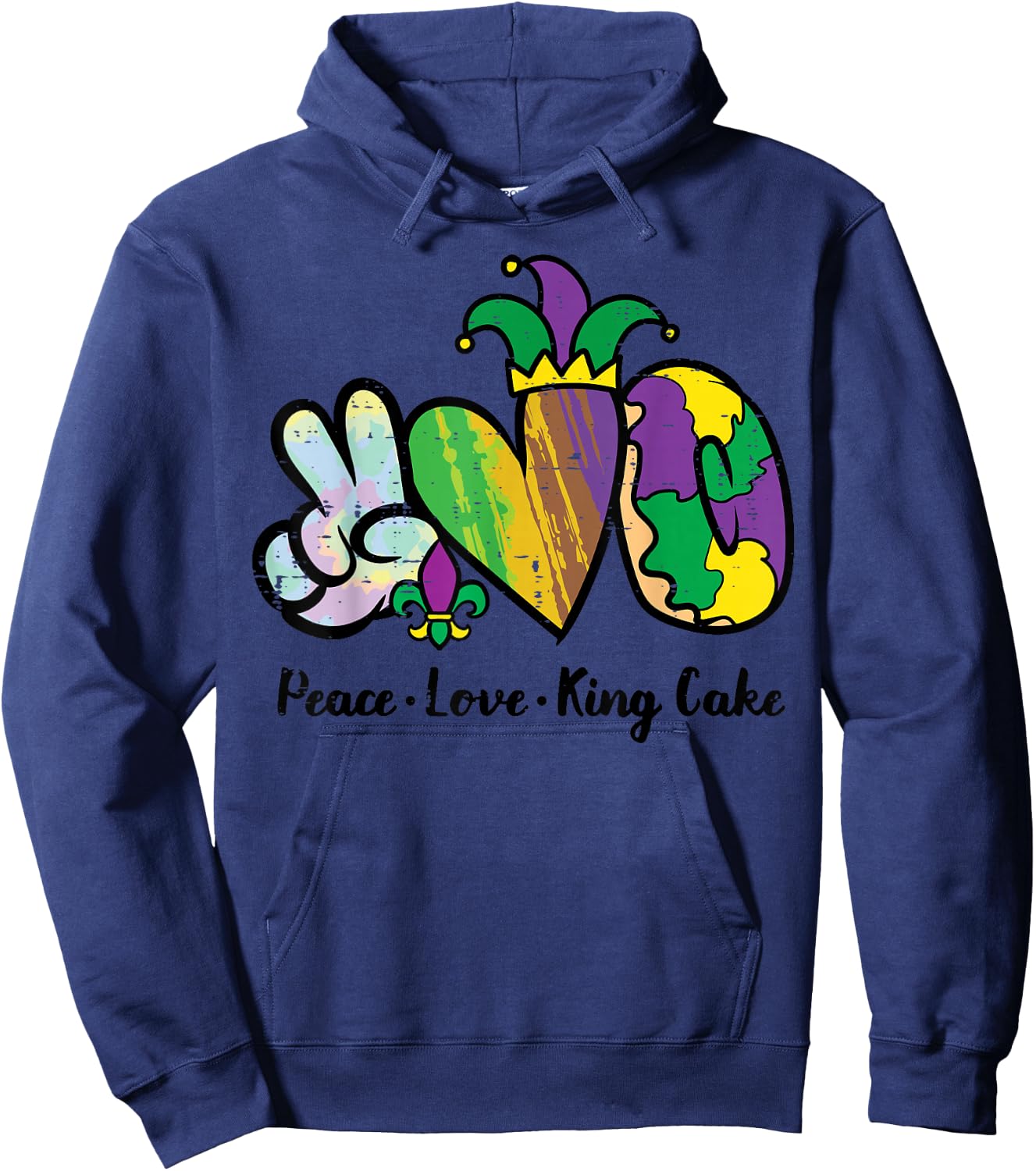 Mardi Gras Peace Love King Cake Funny Food Women Men Kids Hoodie - Hoodie | Navy