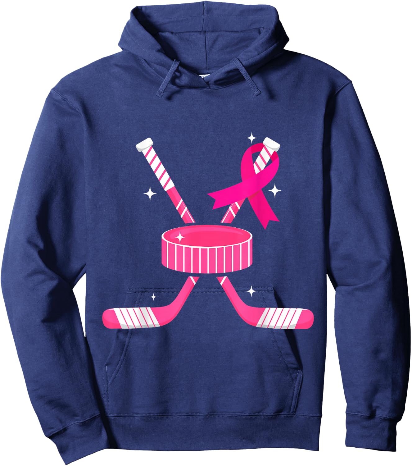Ice Hockey Pink Ribbon Breast Cancer Awareness Survivors Hoodie - Hoodie | Navy