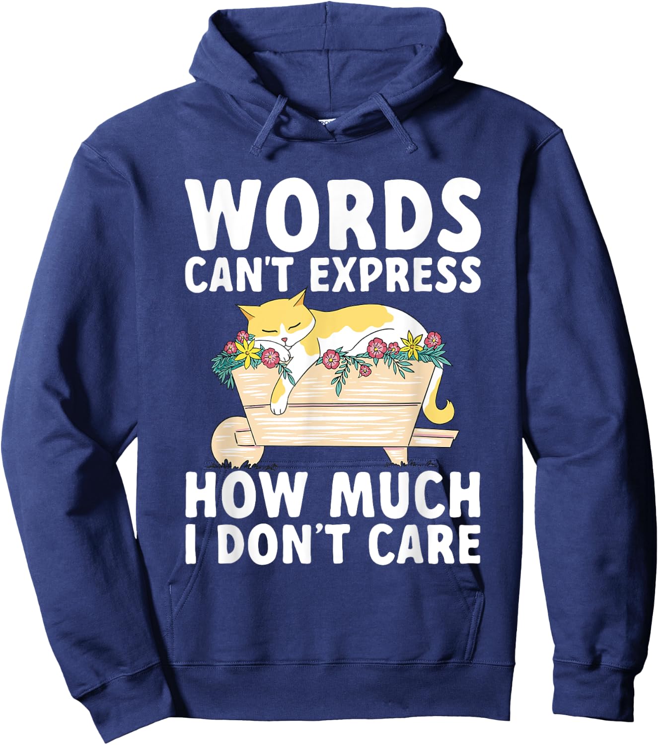 Words Can't Express How Much I Don't Care Sarcastic Cat Hoodie - Hoodie | Navy