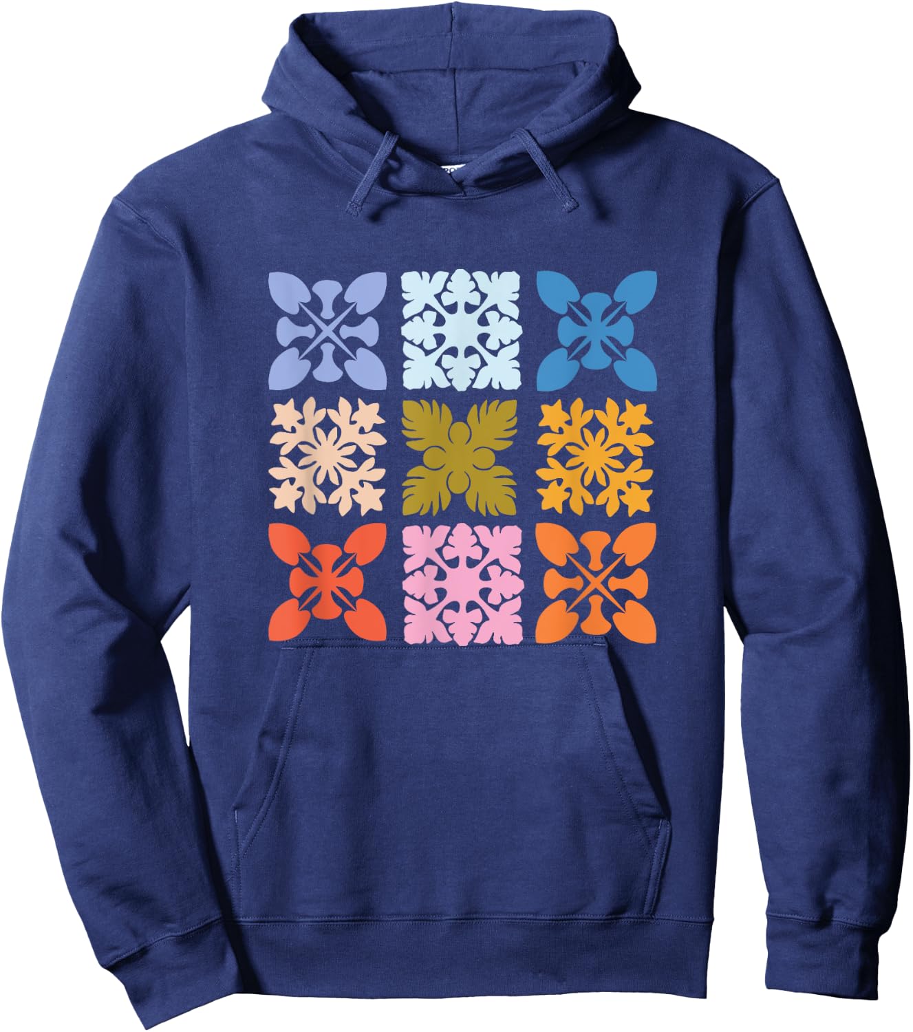 Color Block Hawaiian Quilt Square Hoodie - Hoodie | Navy