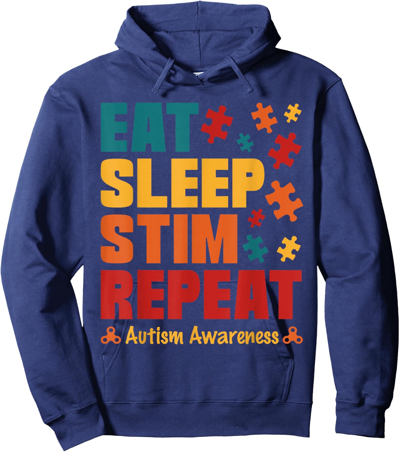 Eat Sleep Stim Repeat Stimming Autism Awareness For Kids Men Hoodie - Hoodie | Navy