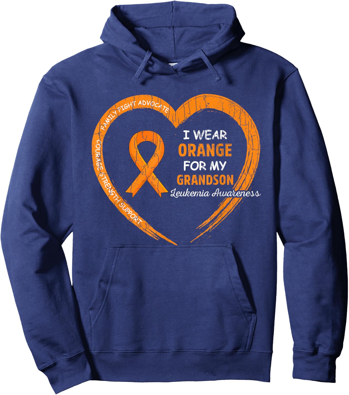 I Wear Orange For My Grandson Leukemia Awareness Graphic Hoodie - Hoodie | Navy
