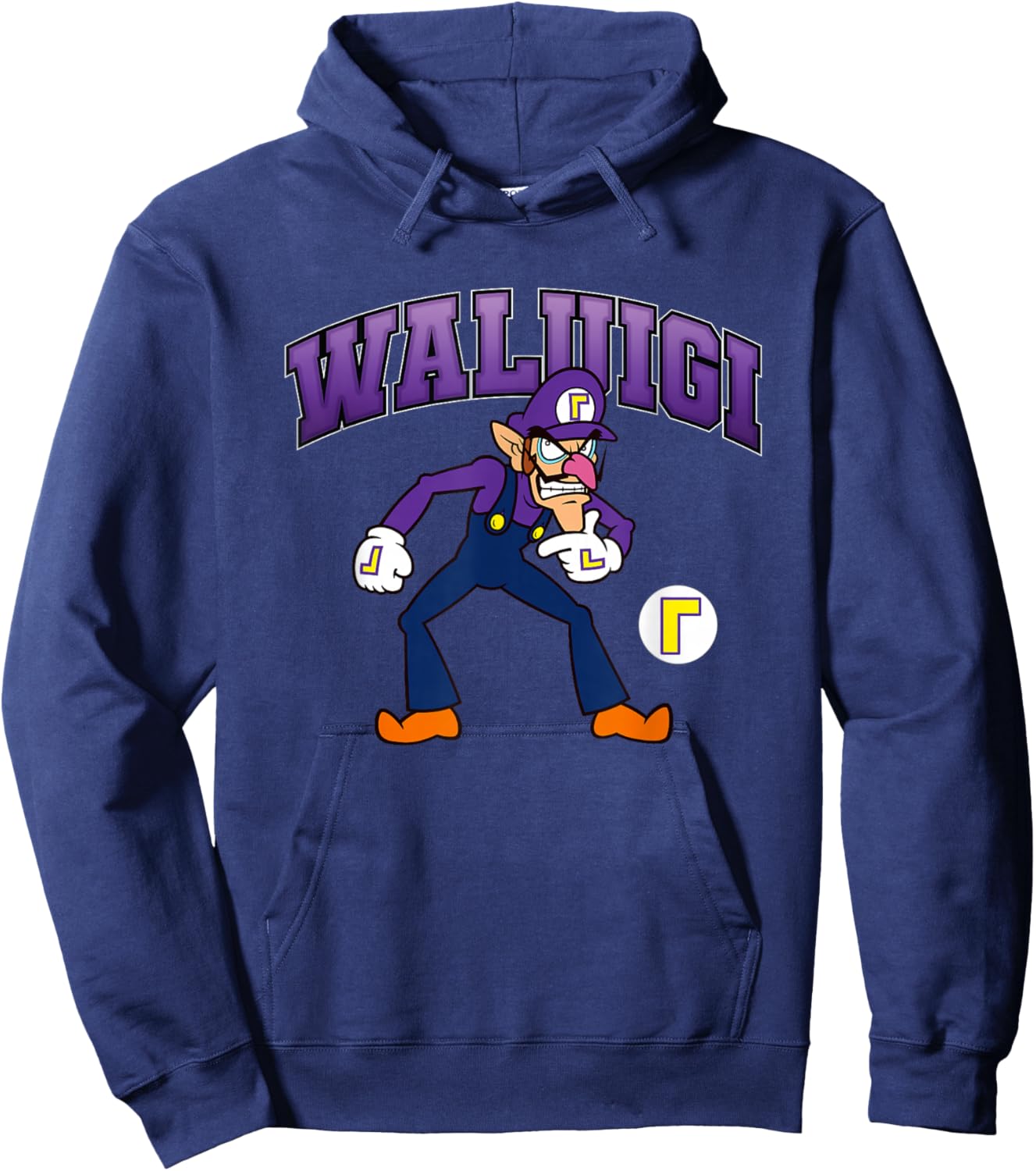 Super Mario Bros Waluigi Big Character Portrait Hoodie - Hoodie | Navy