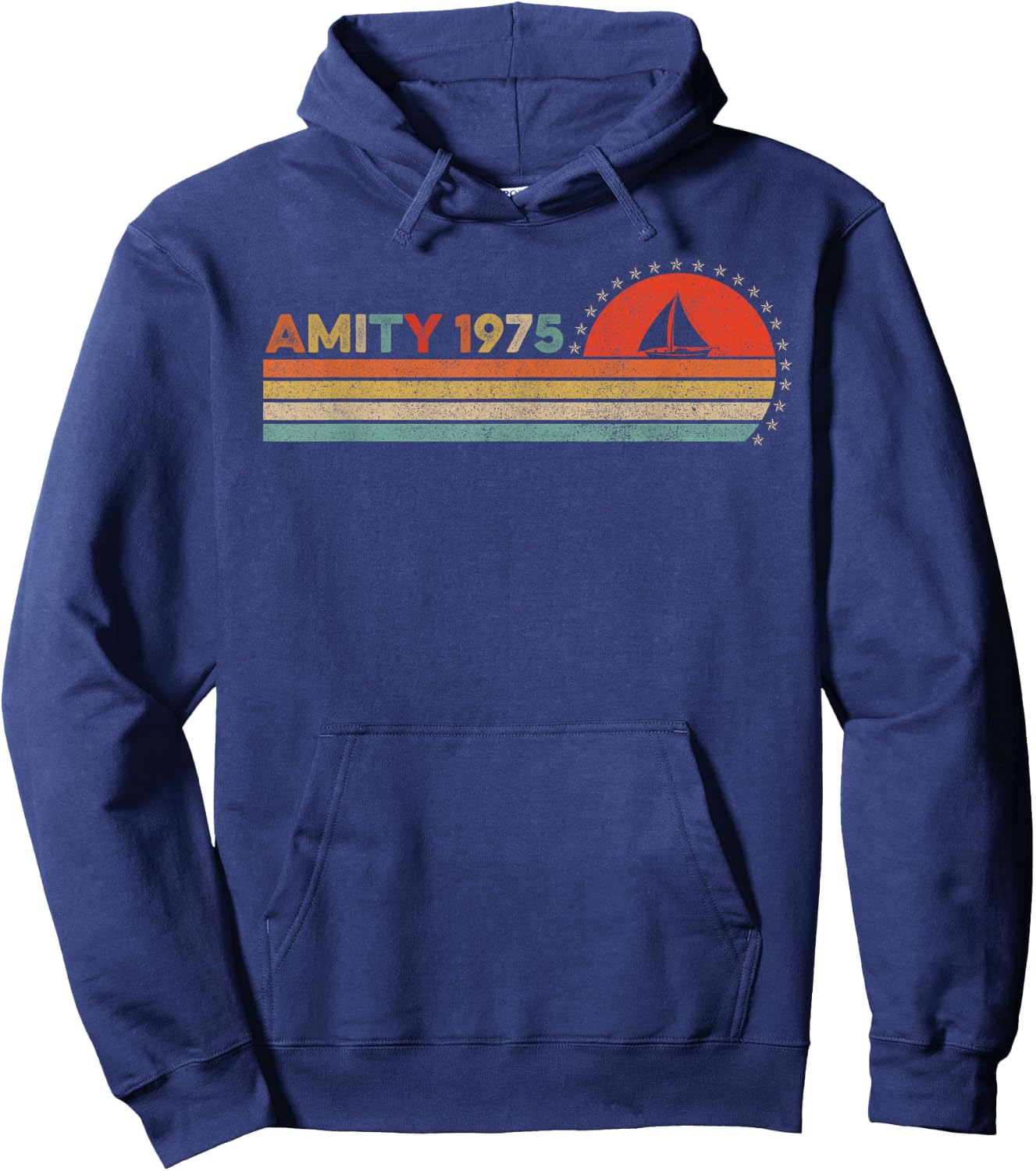 Vintage Amity 1975 Sunset Retro - Sailboat Sunrise Summer Hoodie - Hoodie | Navy
