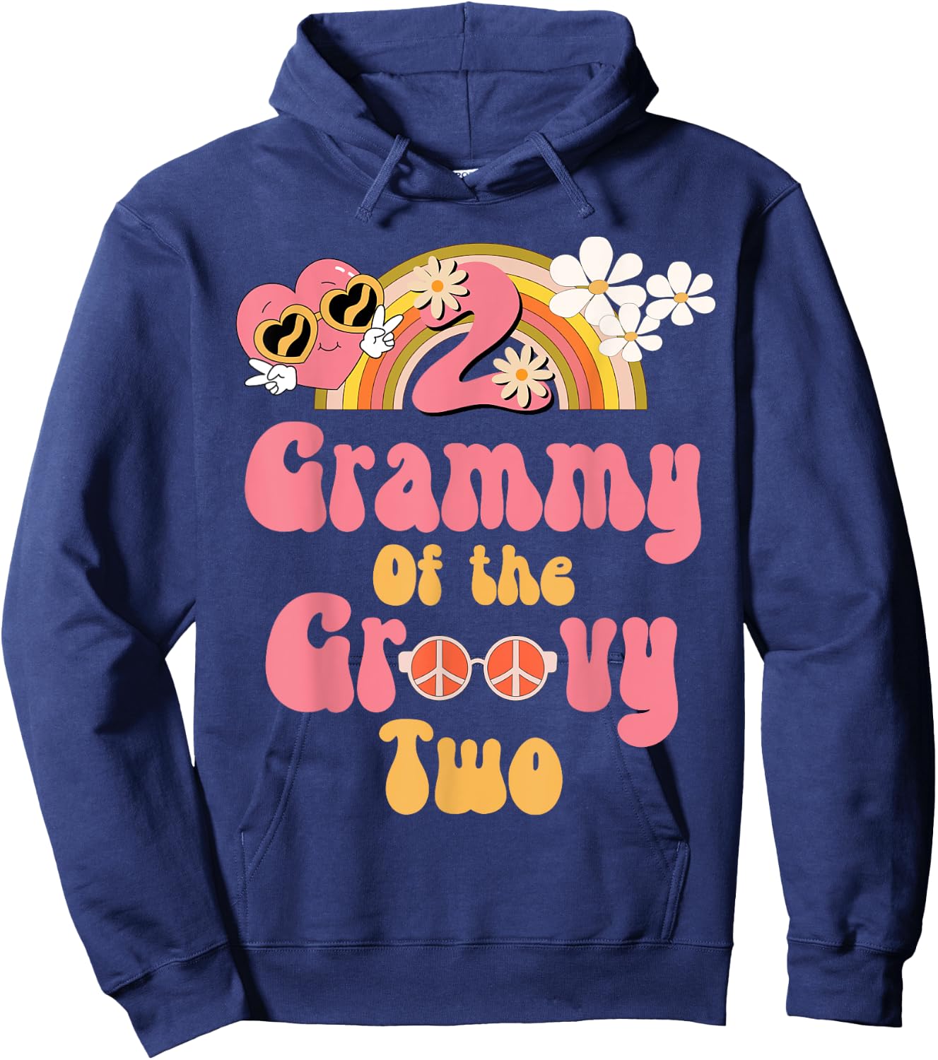 Grammy of the Groovy Two peace sign retro birthday matching Hoodie - Hoodie | Navy