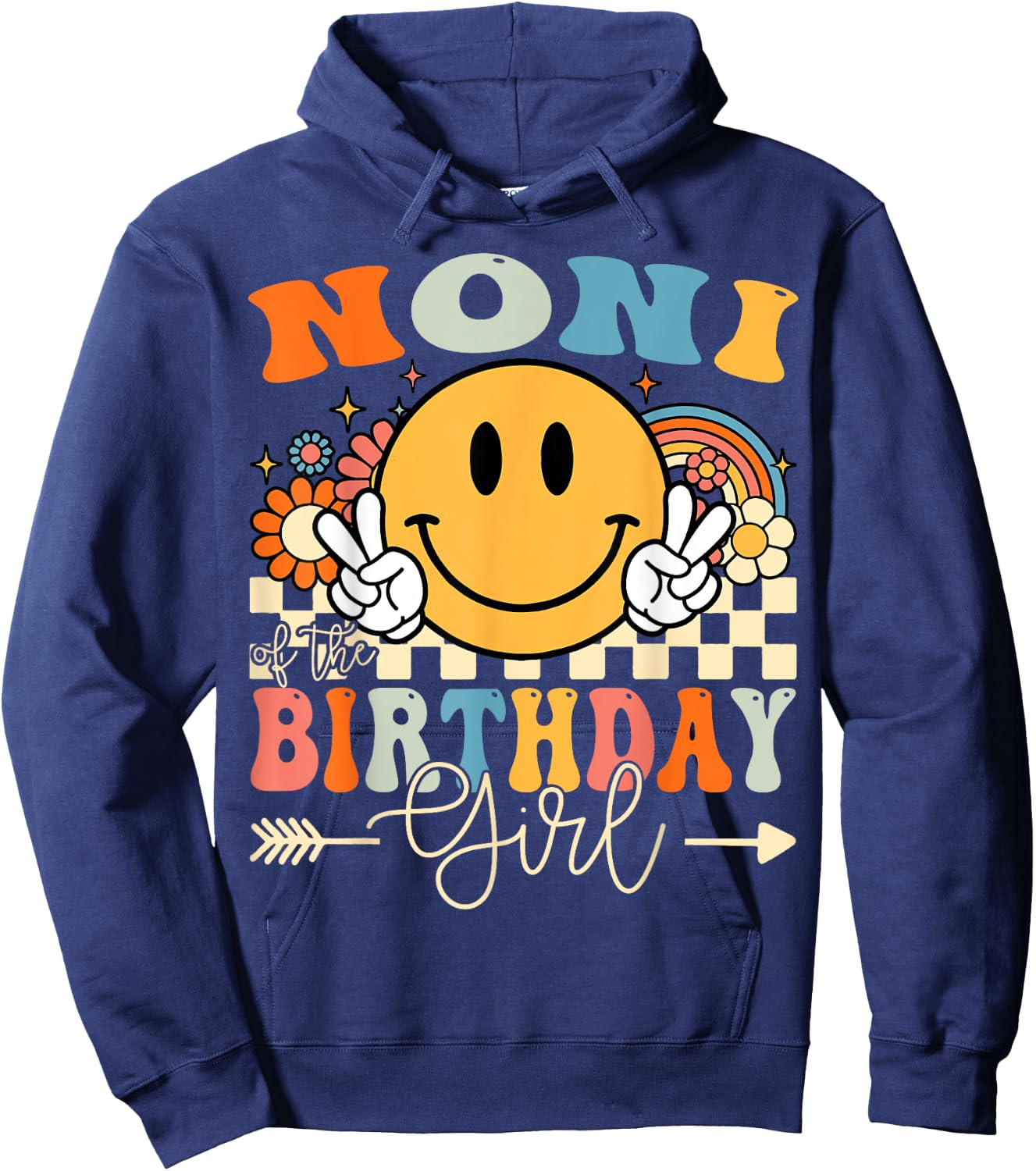Noni Of The Birthday Girl Groovy Retro Vintage Hoodie - Hoodie | Navy
