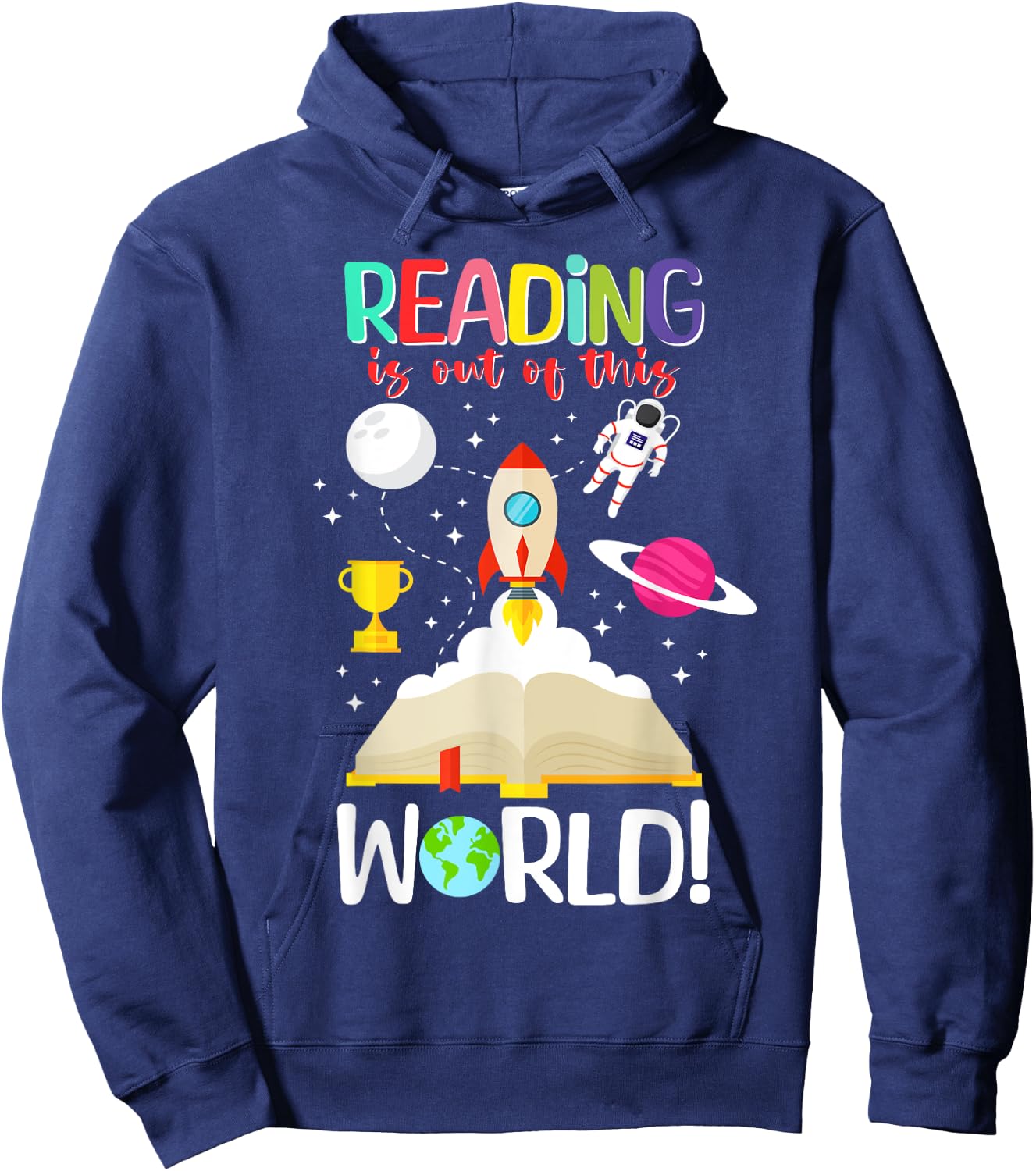 Reading is Out of This World Spaceship Astronaut Back School Hoodie - Hoodie | Navy