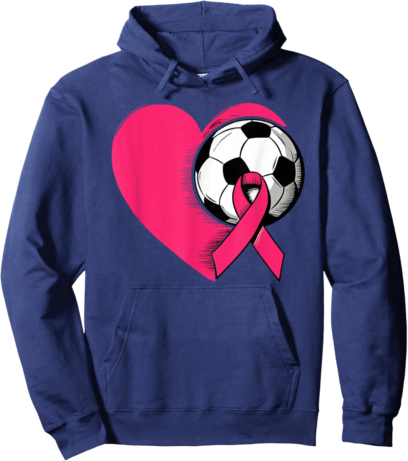 Breast Cancer Awareness Soccer Pink Ribbon Women Men Kids Hoodie - Hoodie | Navy