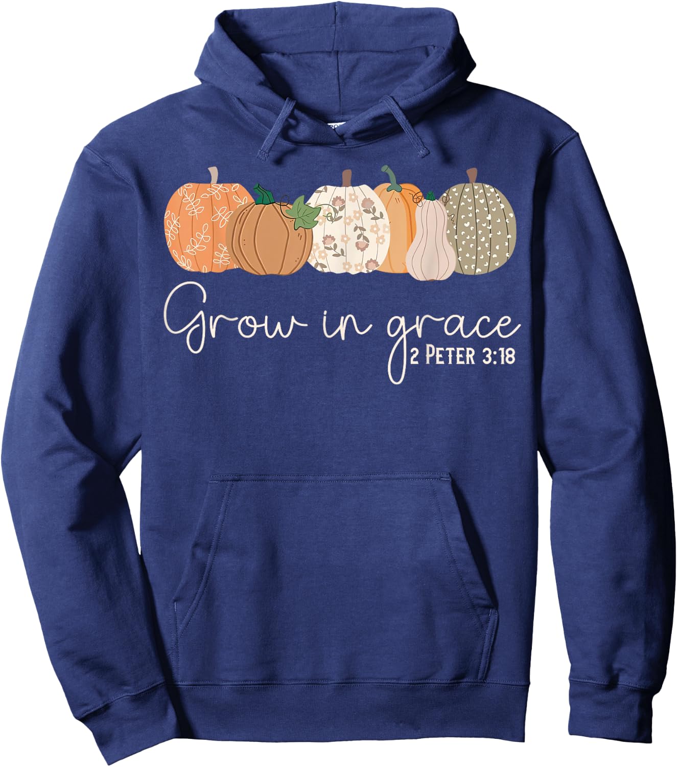Grow in Grace Pumpkins Fall Thanksgiving Christian Religious Hoodie - Hoodie | Navy