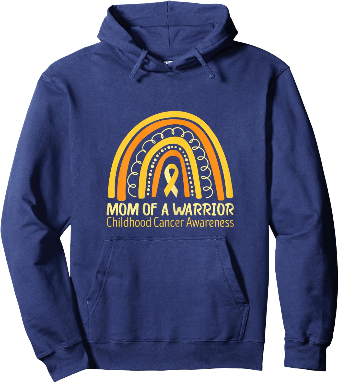 Childhood Cancer Awareness Mom Of A Warrior Gold Ribbon Hoodie - Hoodie | Navy