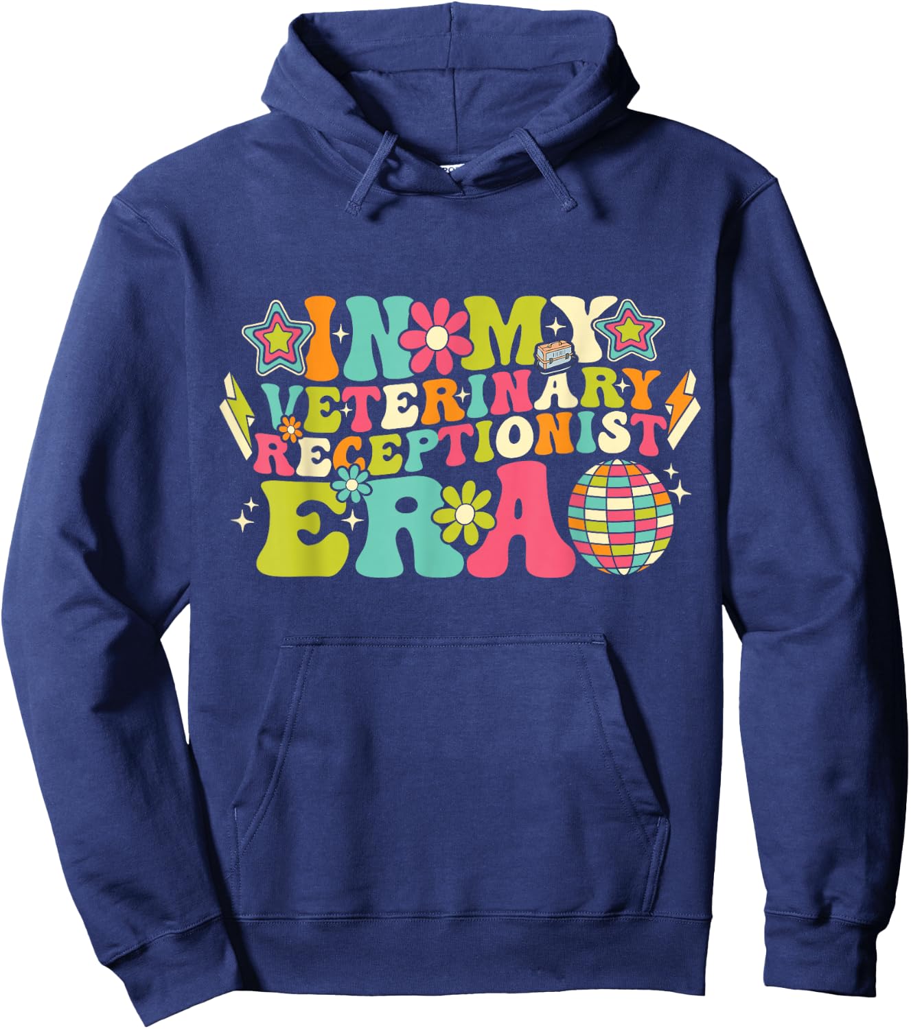 In My Veterinary Receptionist Era Groovy Funny Veterinarian Hoodie - Hoodie | Navy