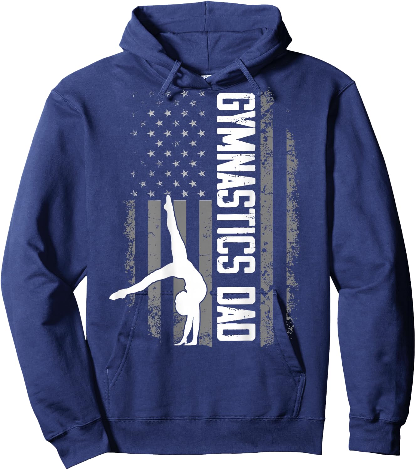 Gymnast Cheer Dad Gymnastics Dad US Flag Patriotic ON Back Hoodie - Hoodie | Navy