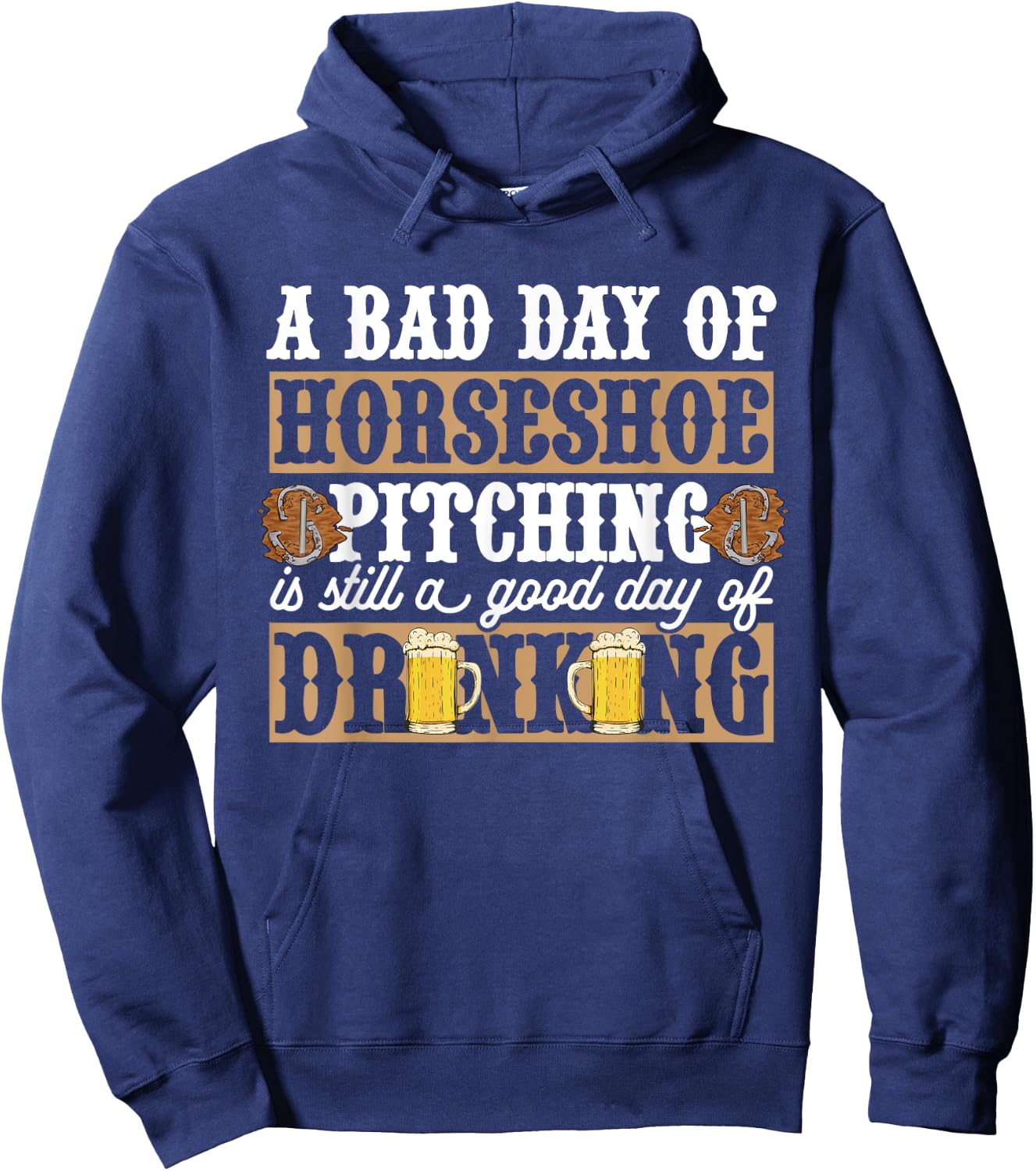 Horseshoes Game Beer Drinking Horseshoe Pitching Hoodie - Hoodie | Navy