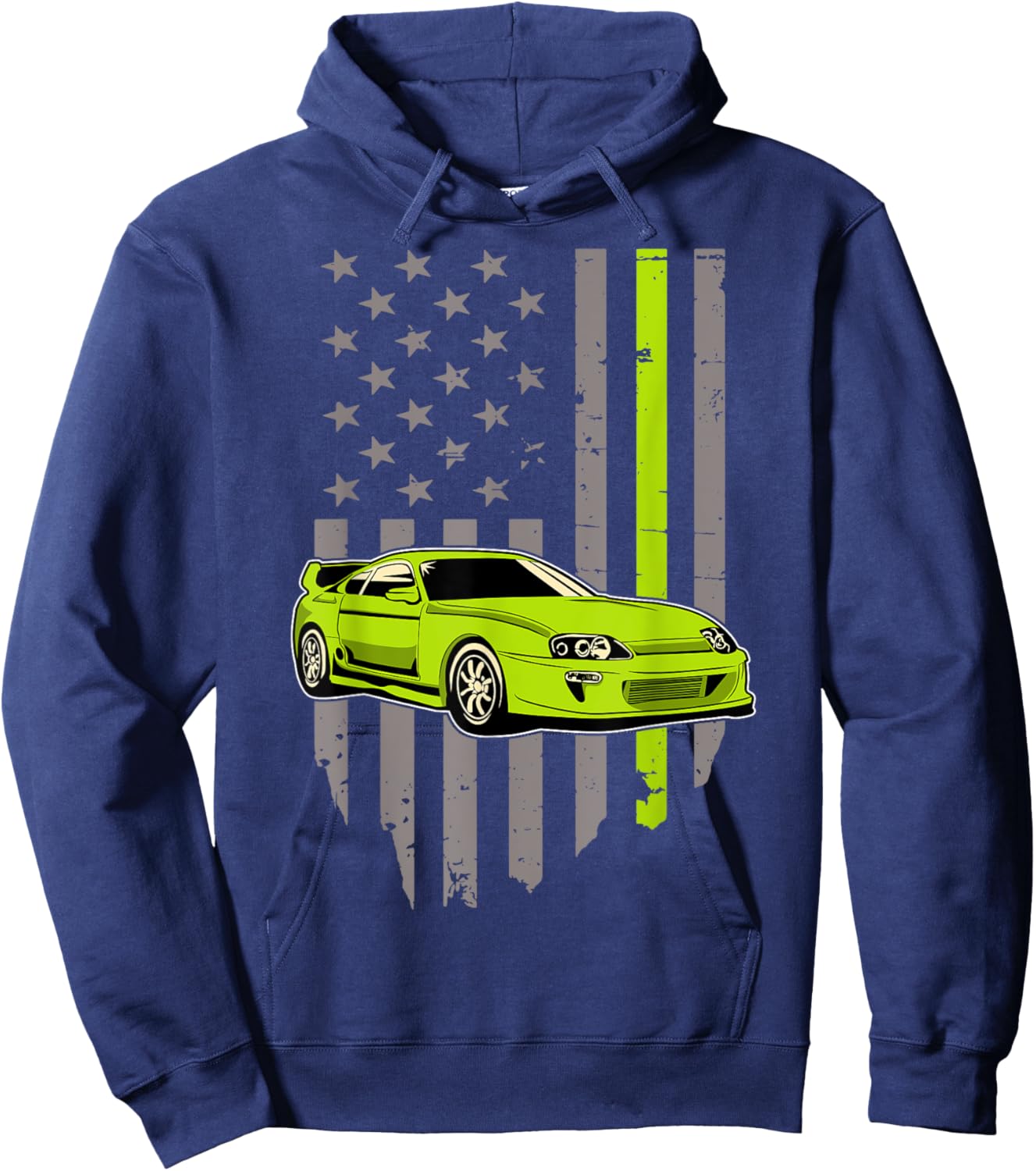 USA Flag Green Mk4 JDM Tokyo Supra Drift Car Street Racing Hoodie - Hoodie | Navy