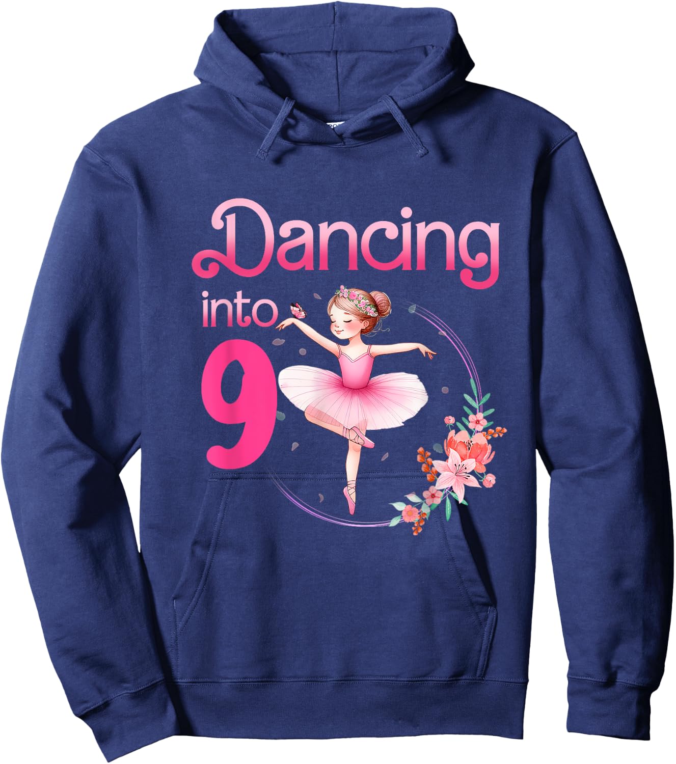 Dancing Into 9 Ballerina 9th Birthday Party Ballet Girls Hoodie - Hoodie | Navy