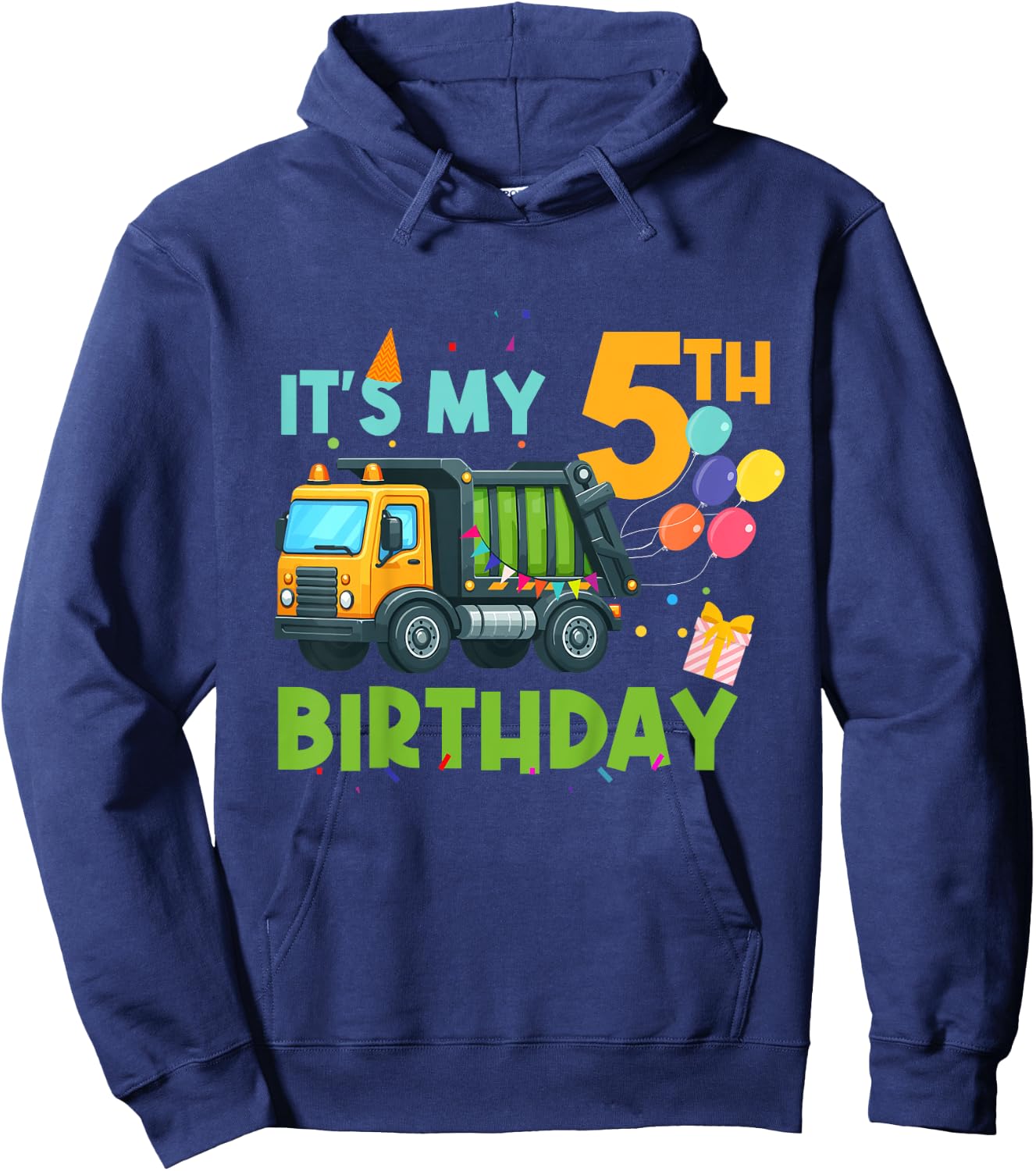 It's My Fifth Birthday 5 Year Old Garbage Truck Birthday Hoodie - Hoodie | Navy