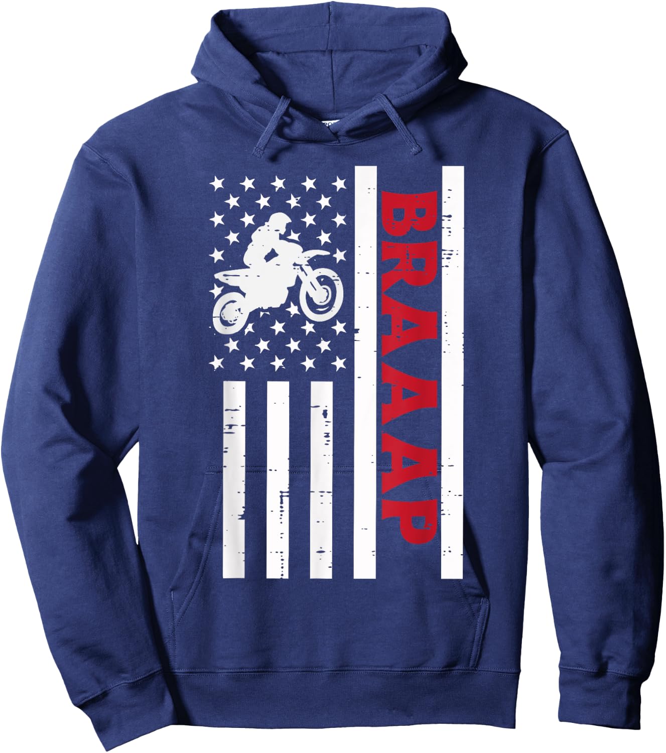 Braaap Dirt Bike US Flag Vintage Motorcycle Patriotic Biker Kids Men Hoodie - Hoodie | Navy