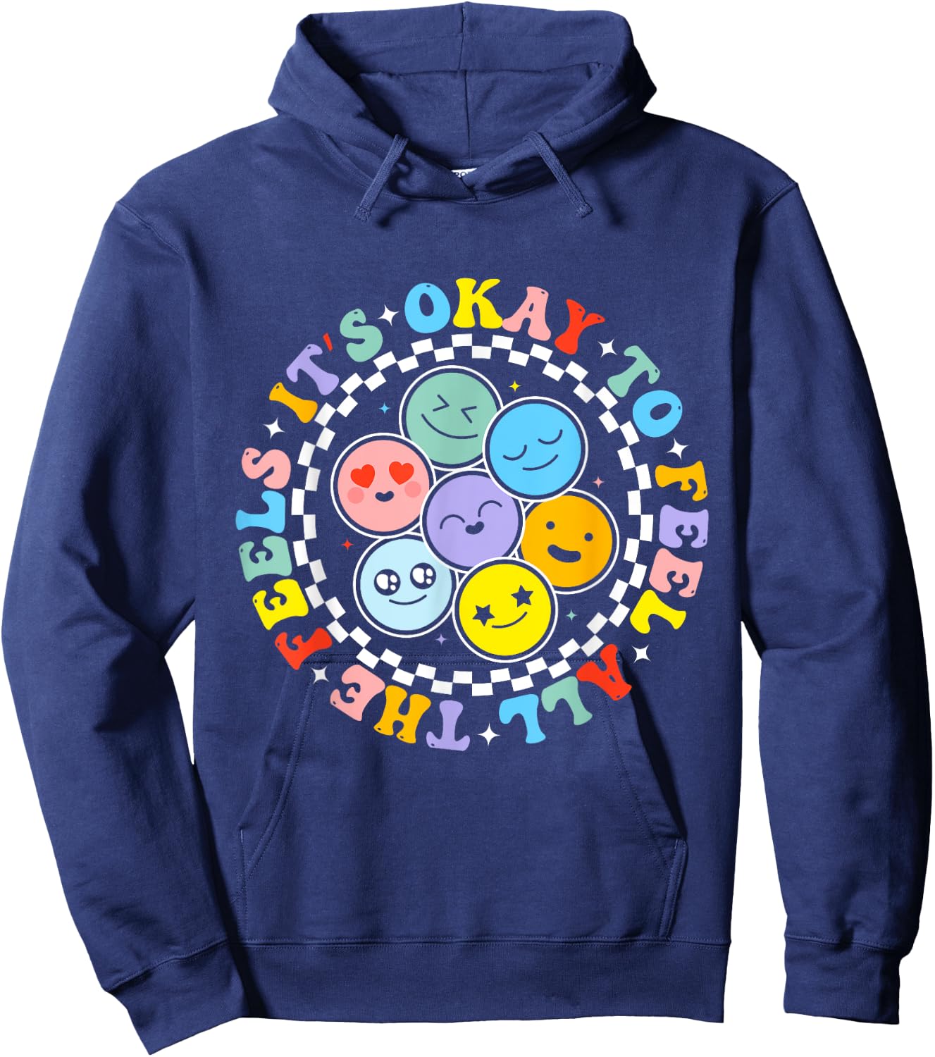 Groovy Mental Health Awareness It's Ok To Feel All The Feels Hoodie - Hoodie | Navy