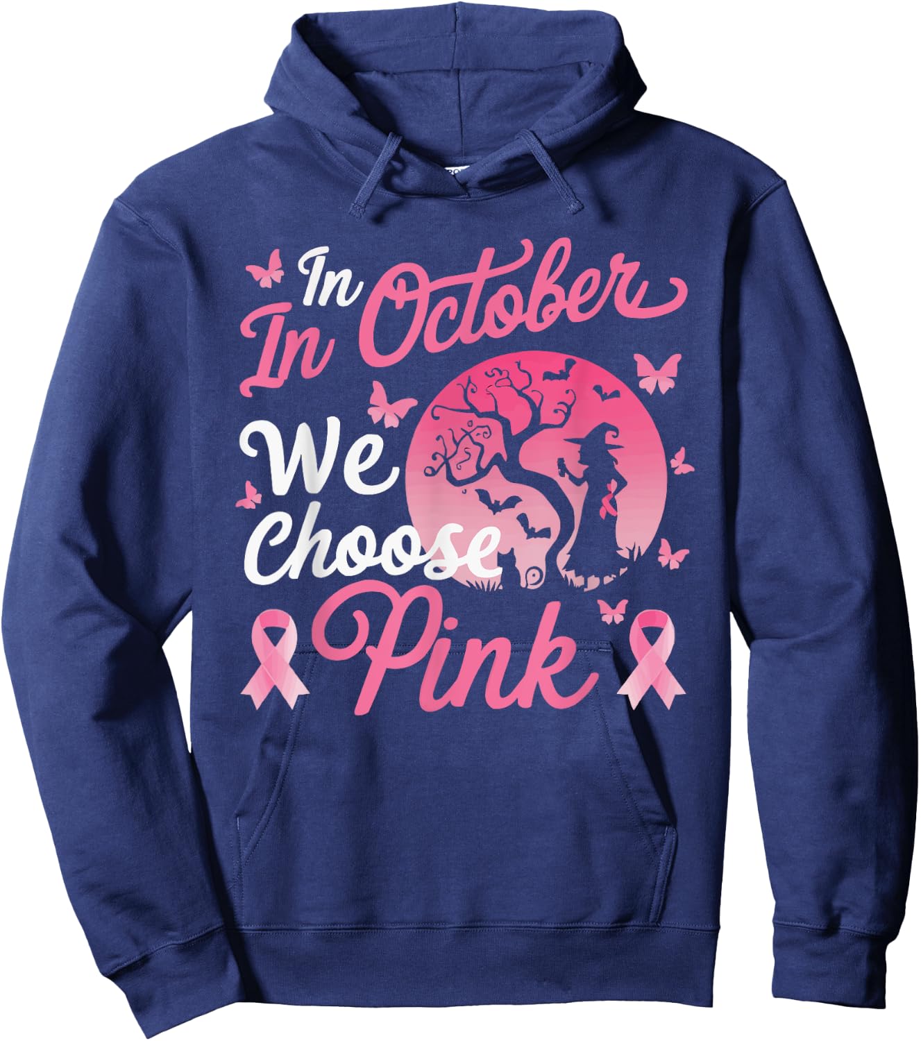 Halloween Breast Cancer Awareness Month Pink Ribbon Hoodie - Hoodie | Navy