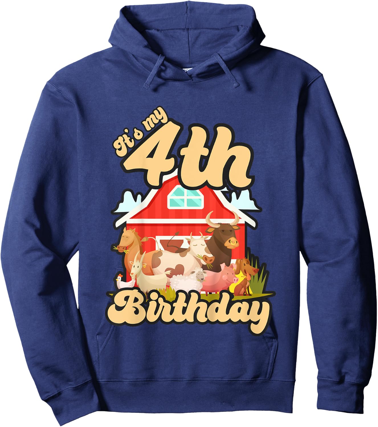 4th Birthday Shirt Farm Animals Cow Horse Pig 4 Years Old Hoodie - Hoodie | Navy